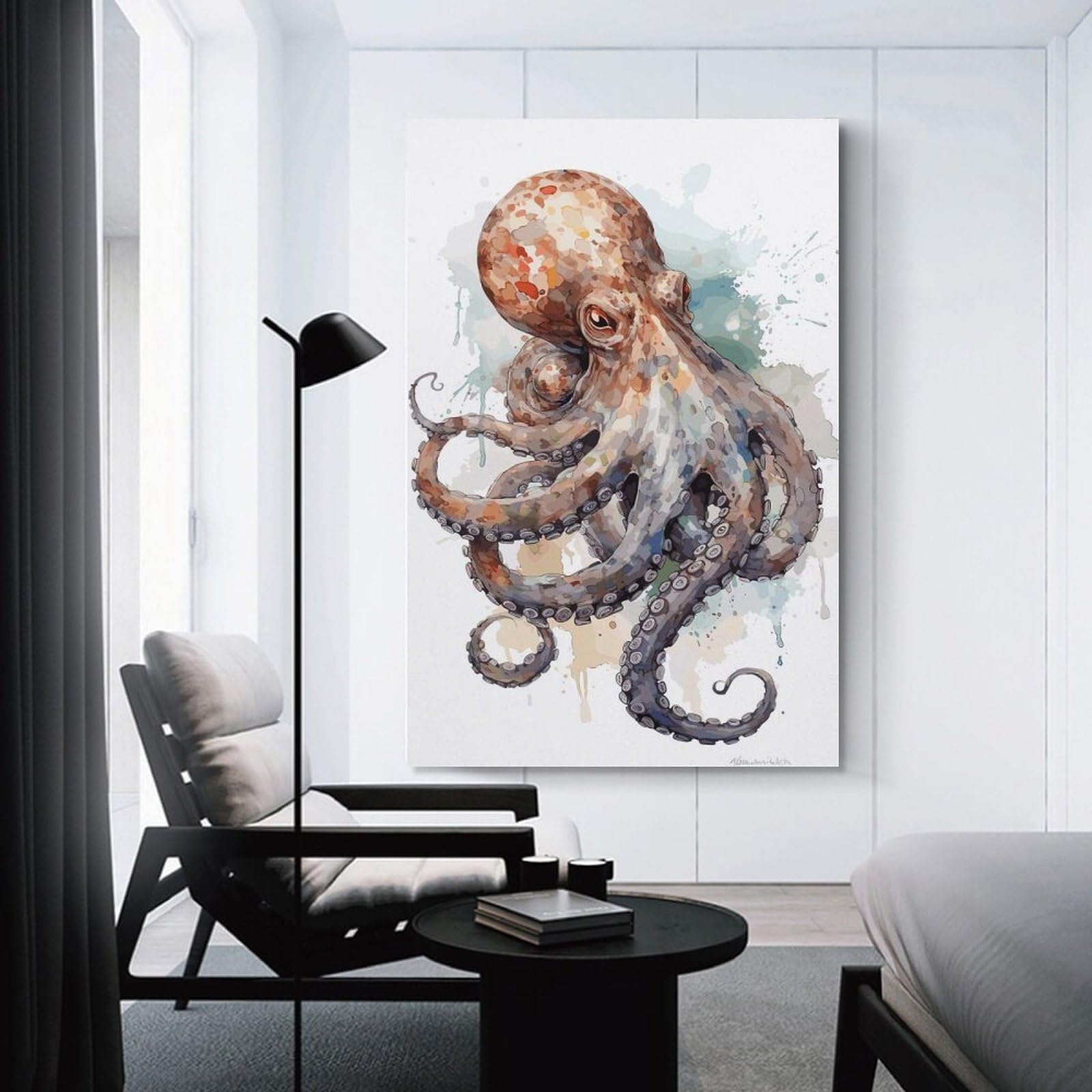 Junmoney Decorative Wall Artwork Watercolor Octopus, 24x36inch(60x90cm), for Corridors, Hallways Or Apartment Entries, Wall Decor to Refresh Empty Corners