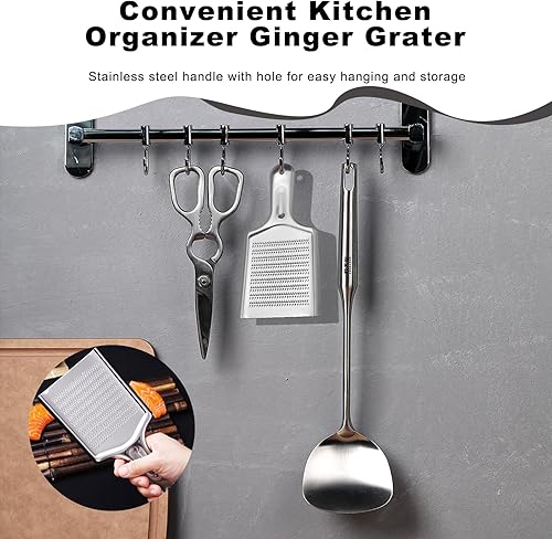 Miniatura 7 de Herramienta de rallador de jengibre, rallador de acero inoxidable a prueba de óxido de 8.46 x 4.16 pulgadas, molinillo de jengibre de gran tamaño
