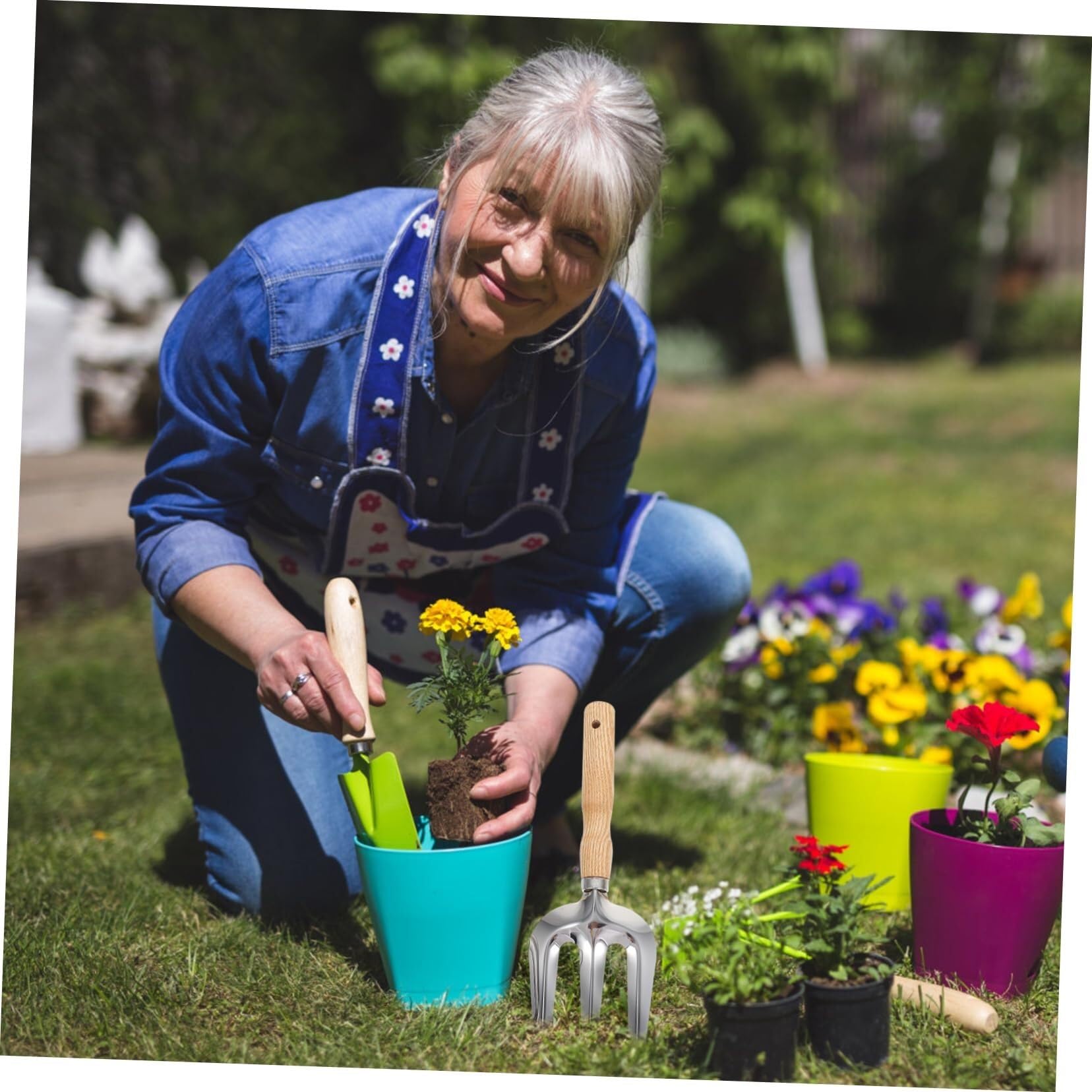 Set di Attrezzi da Giardino 5 Pezzi Utensili manuali da Giardinaggio Cazzuola e coltivatore in Acciaio Inossidabile con Manico Kit da Giardinaggio