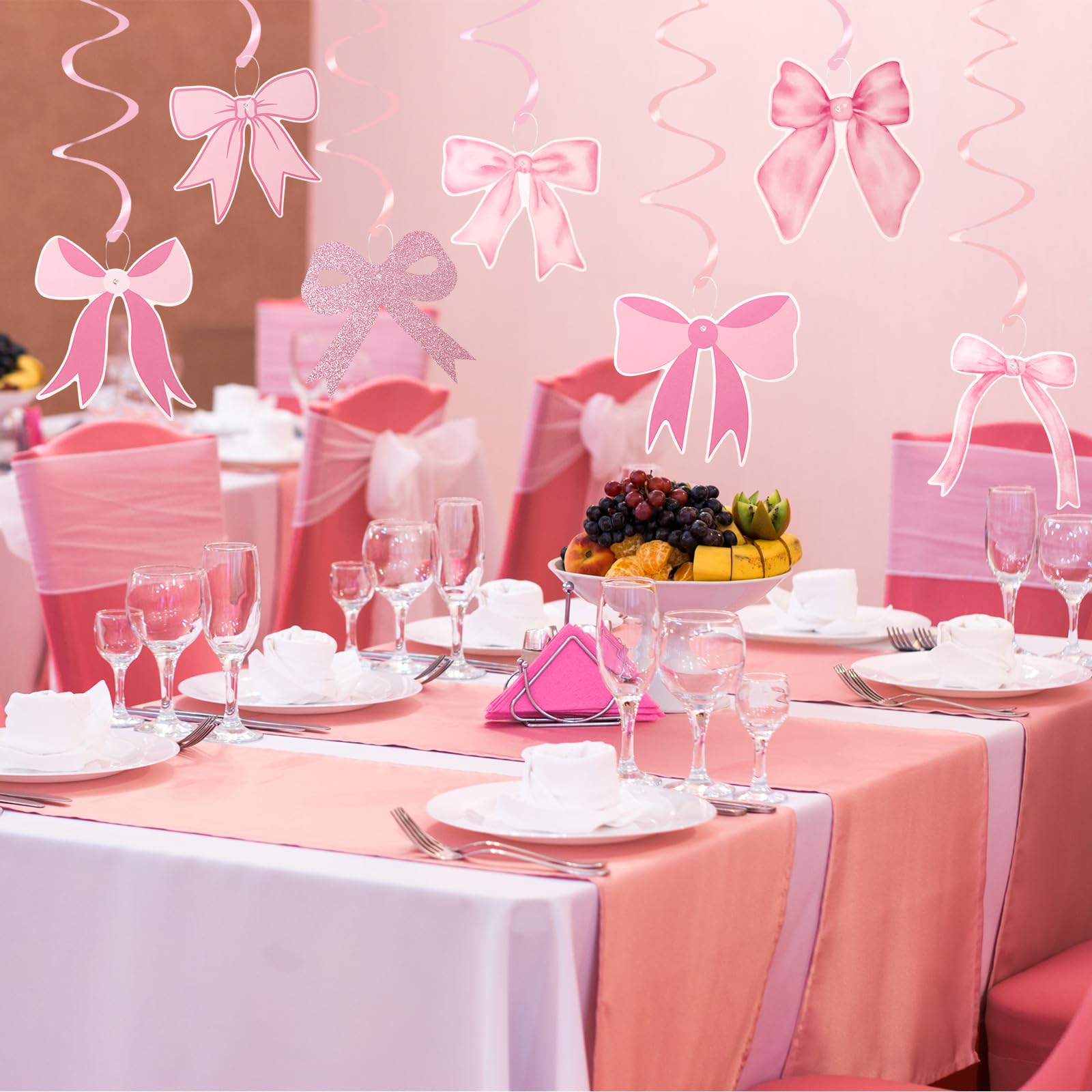 14 Set Hängende Wirbel-Deko Mit Rosa Schleifen | Für Mädchengeburtstag, Babyparty & Brautparty