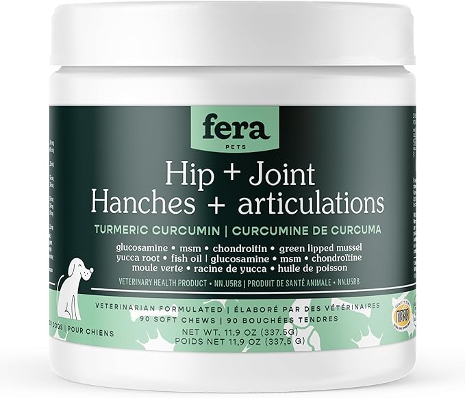 Fera Pets Hip & Joint Supplement for Dogs with Glucosamine, MSM, Chondroitin, & Green Lipped Mussel