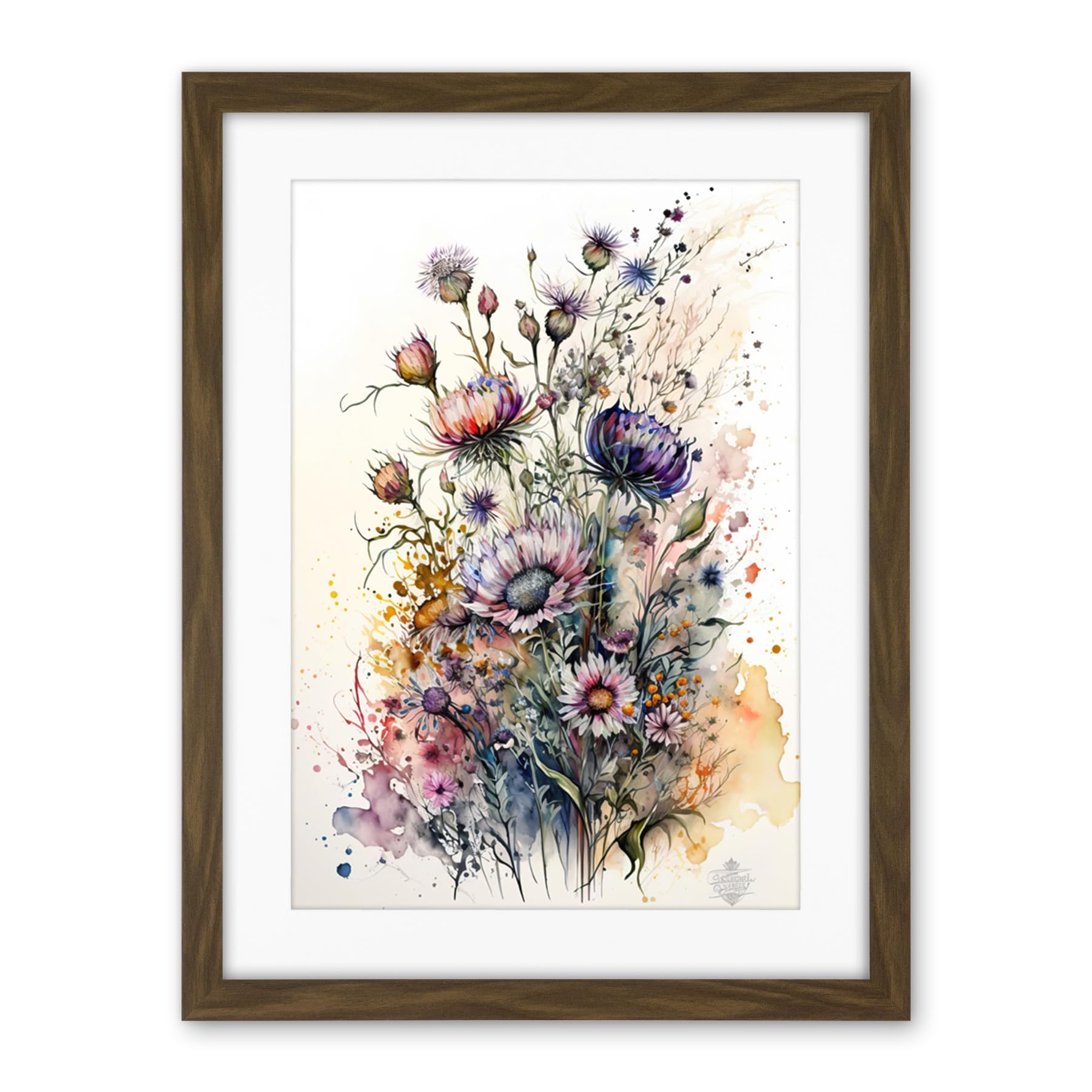 Artery8 Spring Wildflowers Watercolour Boho Illustration Artwork Framed Wall Art Print 18X24 Inch