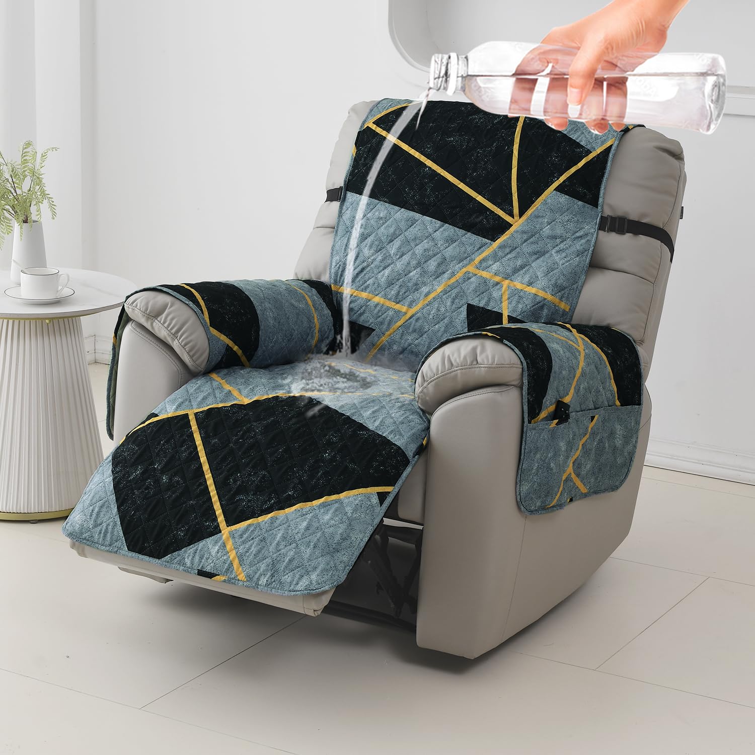 HOKIPO 'Elira Series' Polyester Blend Printed Quilted Water Repellent + Waterproof Recliner Sofa Cover Mat, Small - Multicolor Abstract Geometry (AR-5282-C10)