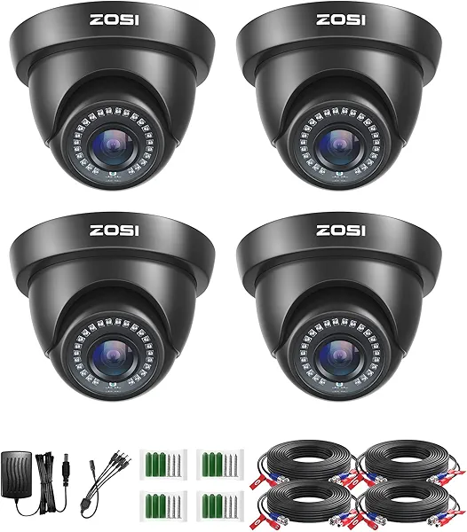 ZOSI 4 Pack 1080P 1920TVL HD-TVI Dome Security Cameras,Night Vision,2MP Indoor Outdoor Home Surveillance CCTV Camera for 1080P/5MP/4K TVI Analog DVR Wired-4Cam