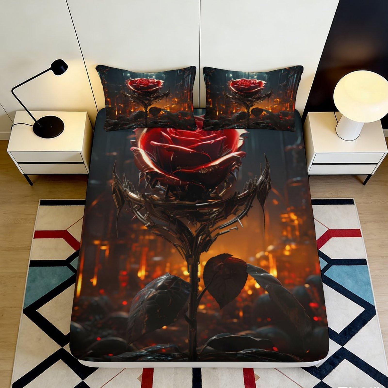 Jqzkxnhpbr Style-3 3D Printed Dark Rose Fitted Sheet Microfiber Durable Gothic Skull Mattress Cover For Bedroom Decor, Easy Care 90X200x25cm