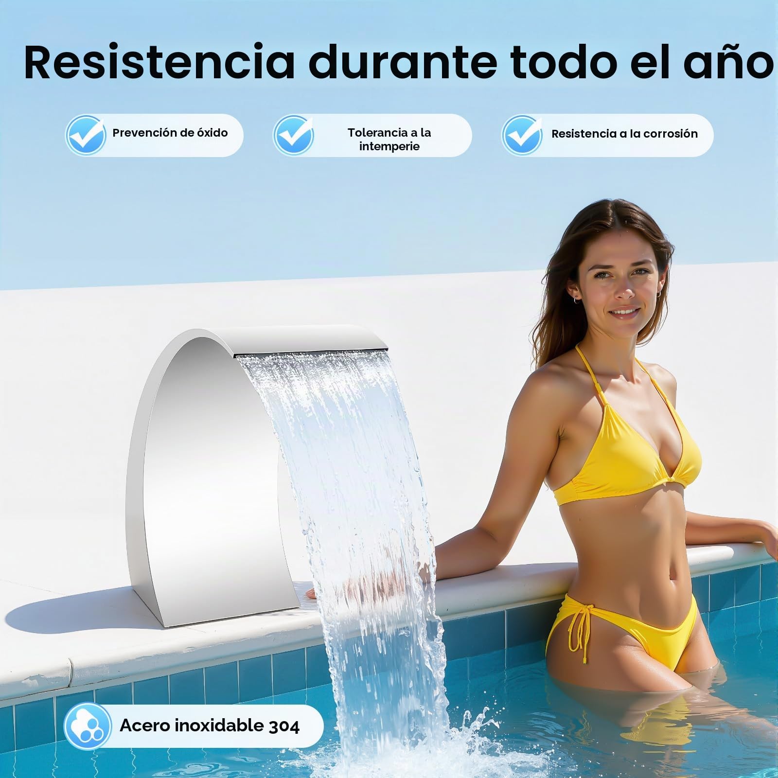 Fuente Piscina Plateado Cascada Piscina Acero Inoxidable Cascada Cuenca Aire Libre No Requiere Montaje Fuente de Riego Piscina Cascada para Estanques Jardín, Estanques Terraza Piscinas