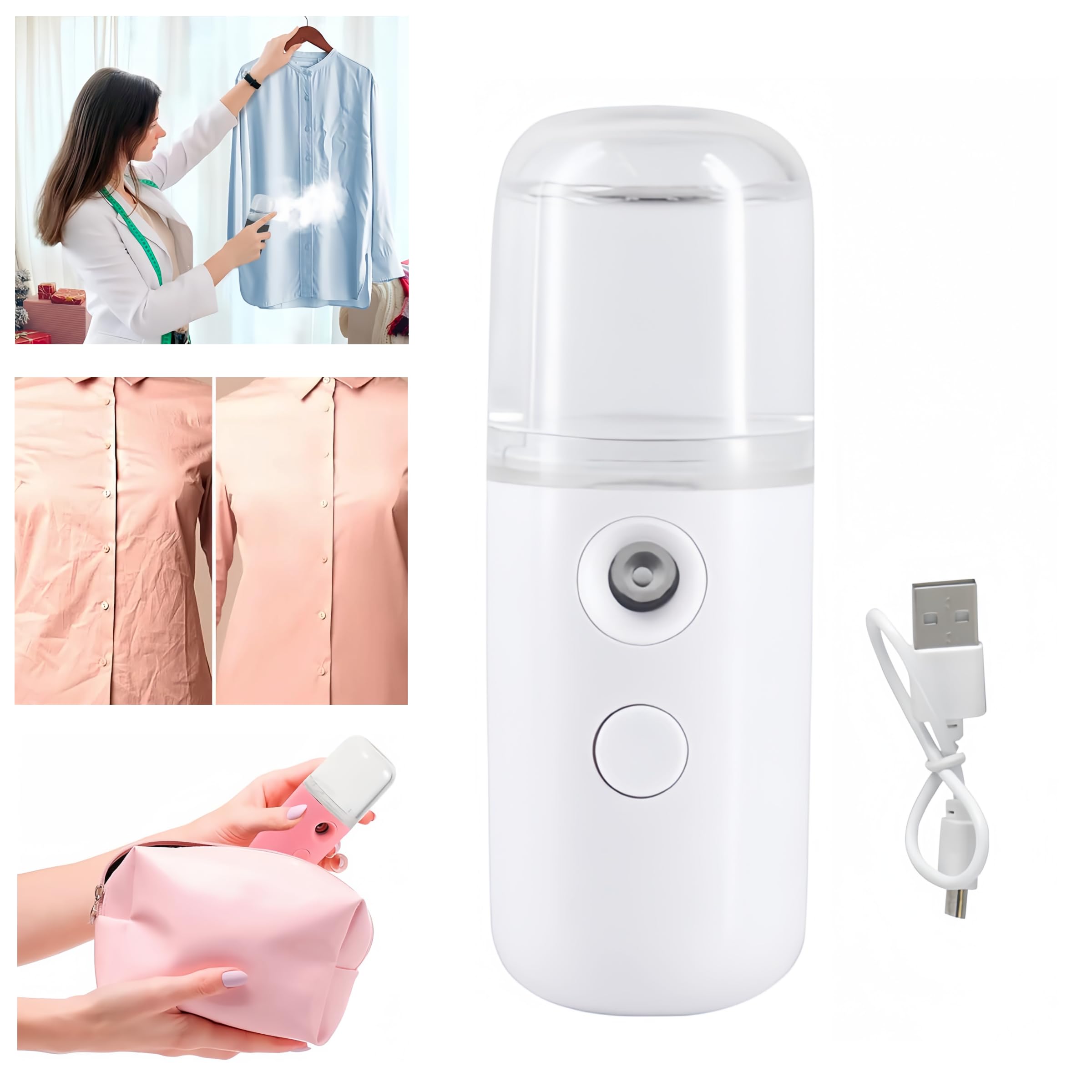 Generic 2024 New Mini Travel Steamer - 15s Heat up Portable Handheld Steamer for Clothes, Compact Fabric Steam Iron for Home & Travel (1, White)