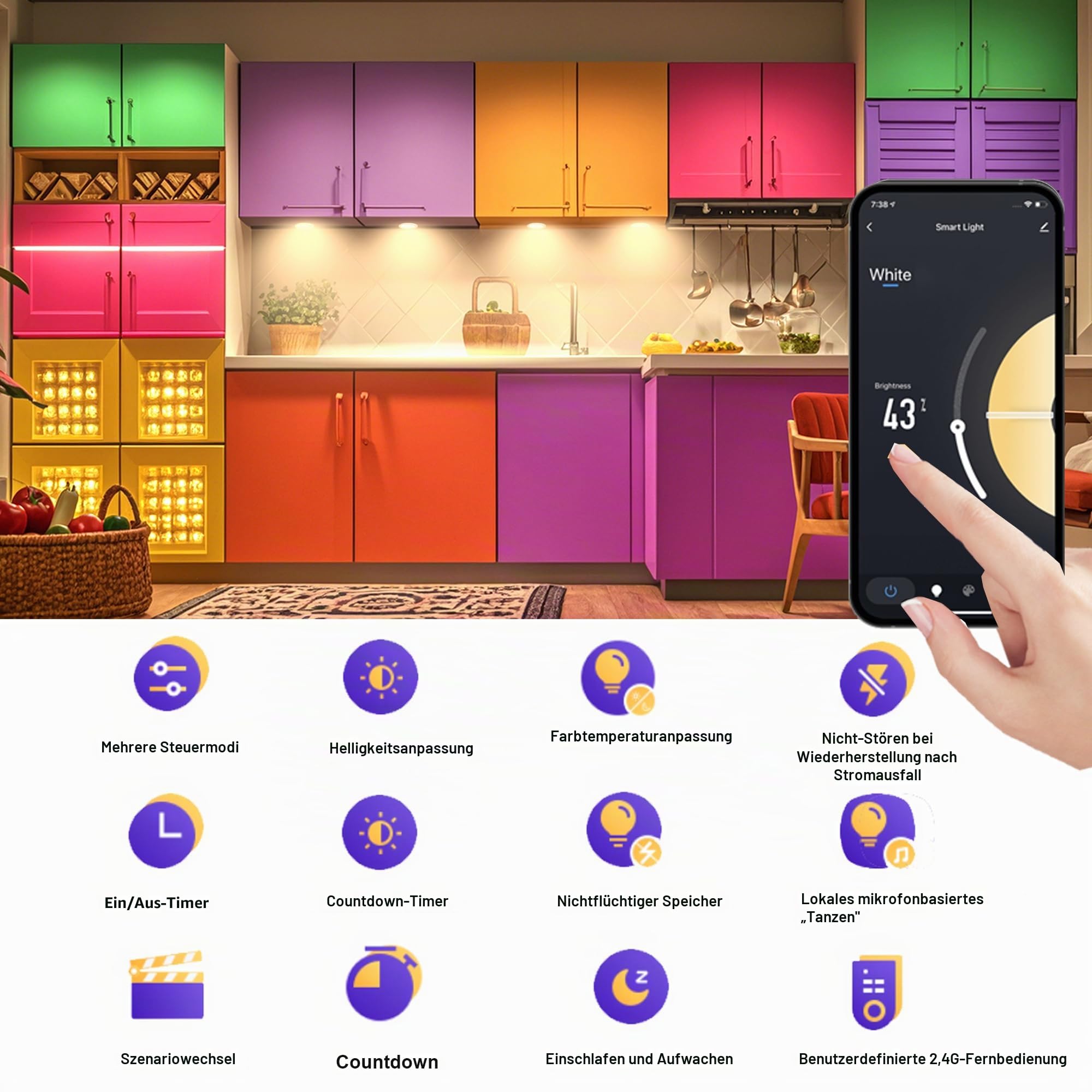6Pcs Aluminium WiFi CCT 2700K-6500K duale weiße Dimmbar Farbtemperatur Unterbauleuchte Küche LED Schranklicht für Alexa, Google Home, mit RF Fernbedienung Timer APP Steuerung Schrankbeleuchtung
