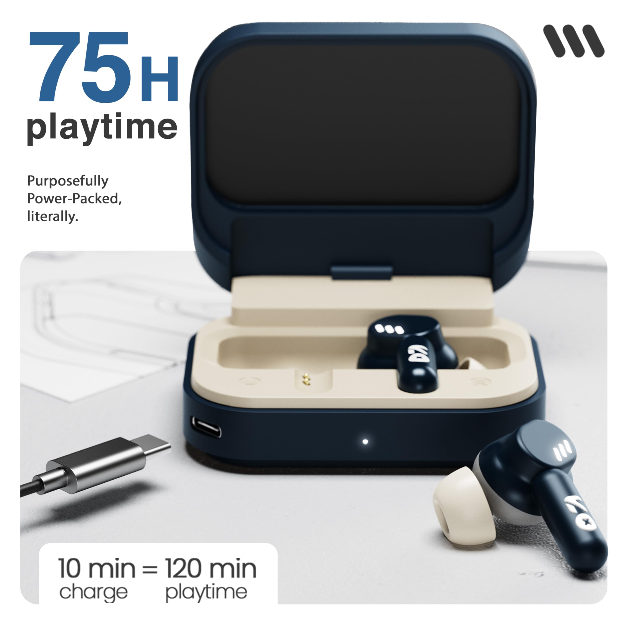 GOBOULT Tenet TWS Earbuds with 75H Playtime, Amp App Support, Quad Mic ENC, Dual Device Pairing Buds, 13mm Driver Ear Buds, Bluetooth 5.4 Wireless Earbuds (Midnight Blue) — Amazon image 3