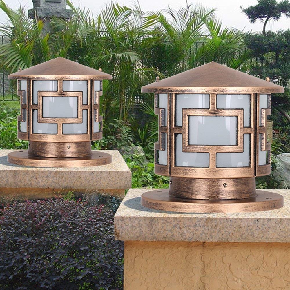 Willa Zewnętrzna Wodoodporna Kolumna Lampa Uliczna Słupek Latarnia Retro LED Ogrodzenie Drzwi Balkon Słup Ogrodzenie Dziedziniec Oświetlenie Zewnętrzne E27 Dekoracja Stół,Round-l