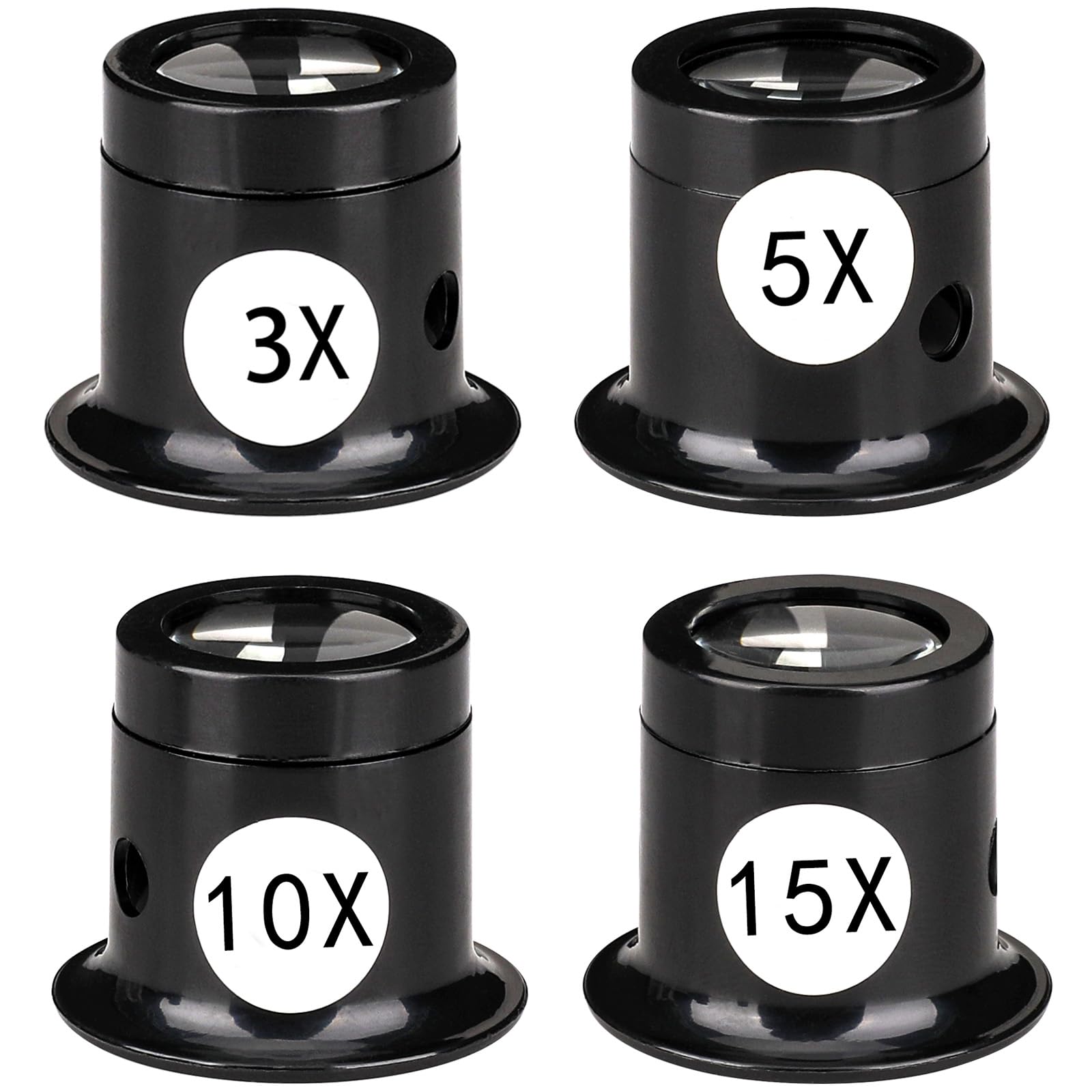 4 Pieces Portable Monocular Magnifier Jewelers Loupe 3X/5X/10X/15X Handheld Magnifier Optics Lens Magnifying Glass Eye Loops Magnifiers for Jewelry Coins Textile Optical Circuit