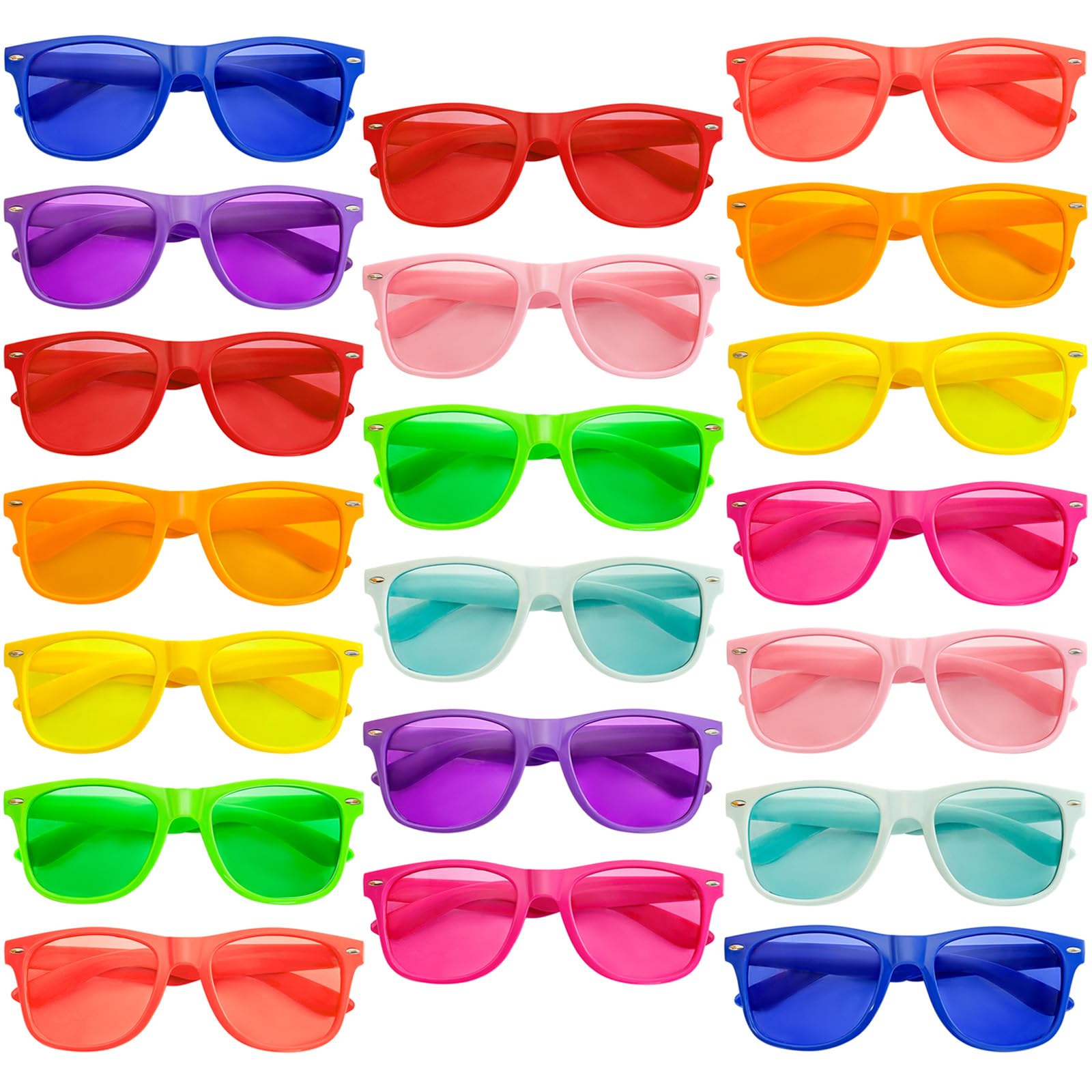 SUNOVELTIES 10/20 Pack Neon Colors Party Sunglasses Bulk Tinted Glasses Retro Shades for Unisex Adults
