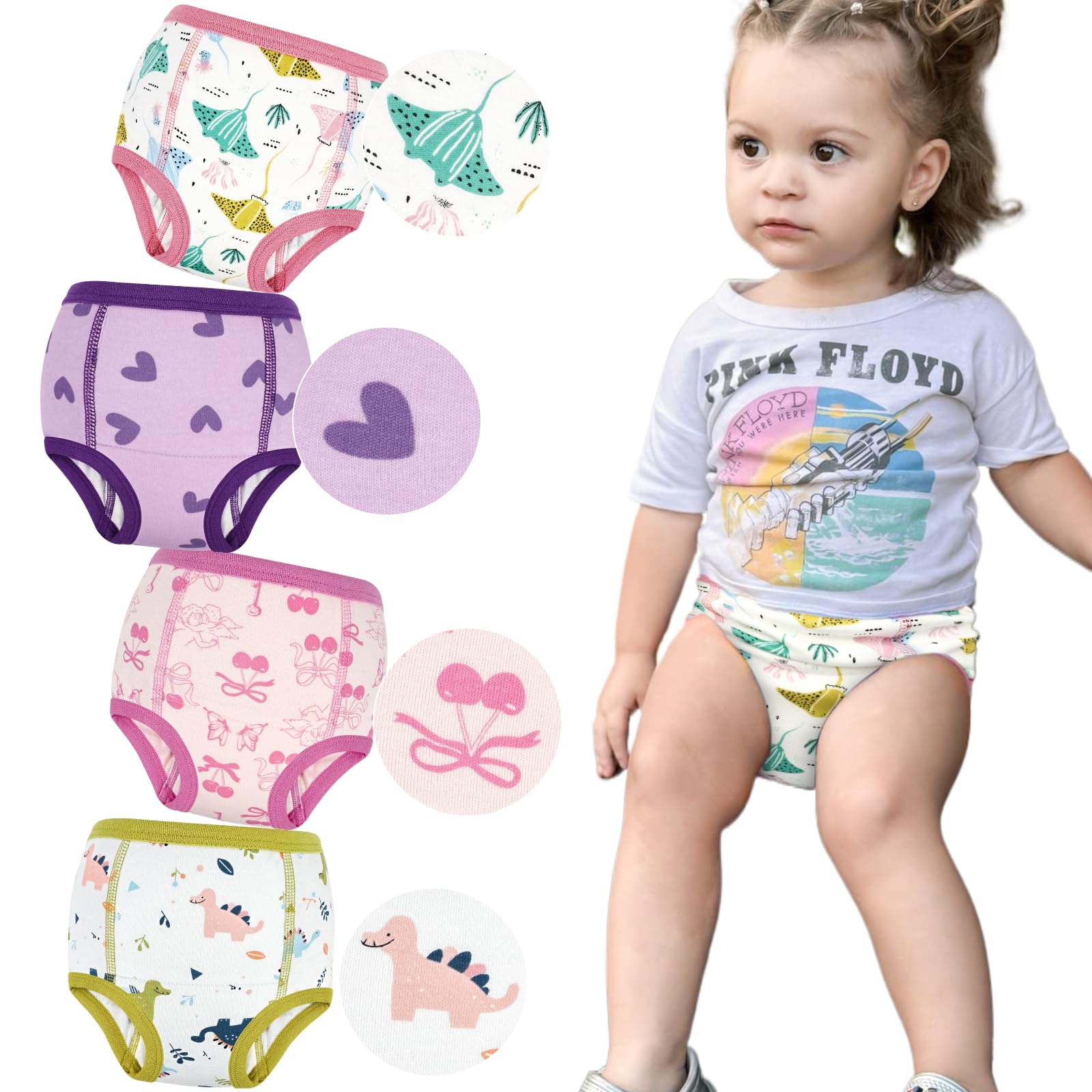 MooMoo Baby Absorbent Potty Training Underwear 4 Packs Cotton Training Pants for 5T