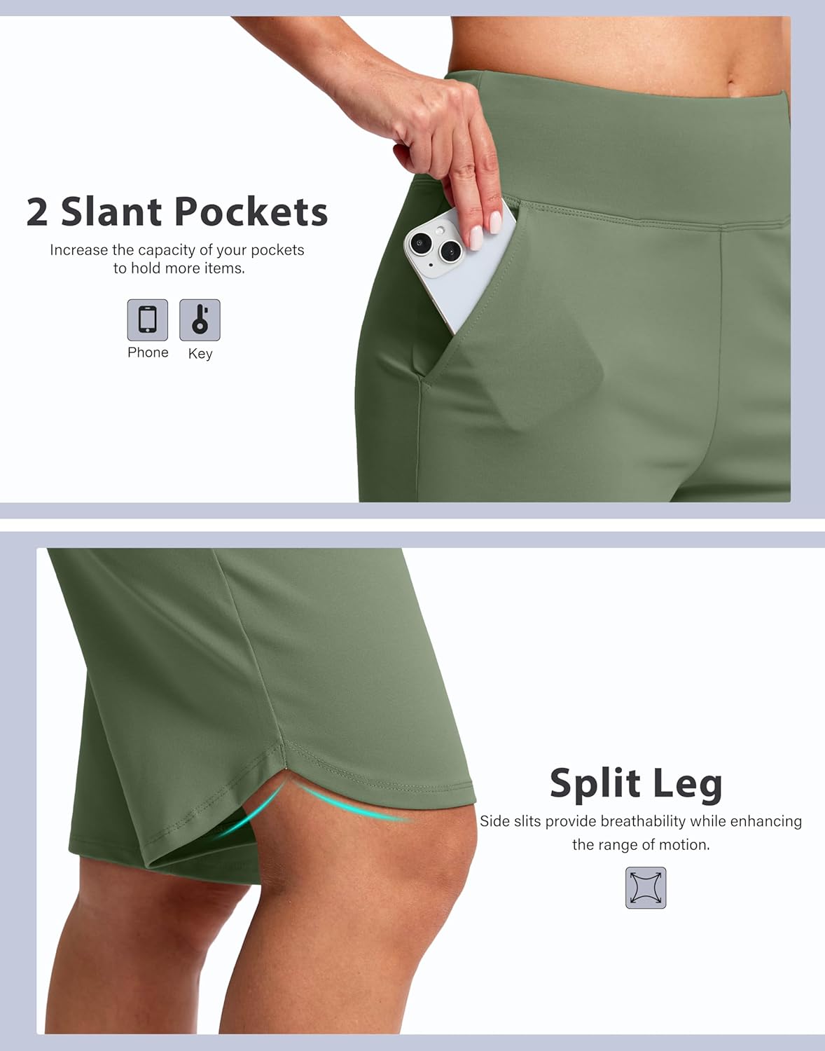 SANTINY 12" Long Bermuda Shorts for Women Knee Length with Pockets High Waisted Stretch Shorts for Summer Walking - Image 5