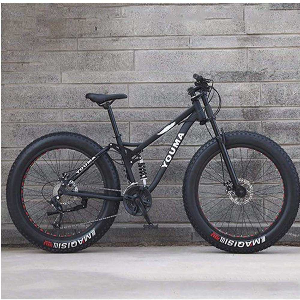 26 Pouces Mountain Bikes, Adulte Garçons Filles Fat Tire Mountain Trail Bike, Double Frein à Disque de Bicyclette, Cadre en Acier Haute teneur en Carbone, Anti-Glissement, 21 Vitesse