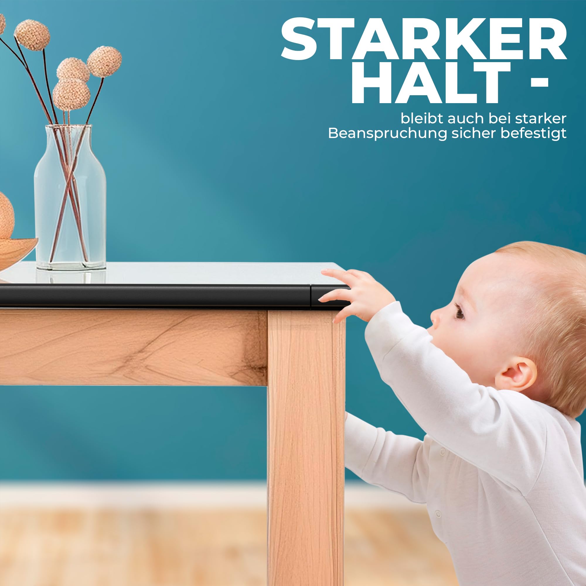 Hoffenbach Kantenschutz Baby aus Schaumstoff – 6,2m Tischkantenschutz & 12x Eckenschutz – Tischecken Kindersicherung – Selbstklebender Schutz für Kinder, Bett, Fensterbank & Schreibtisch – Schwarz