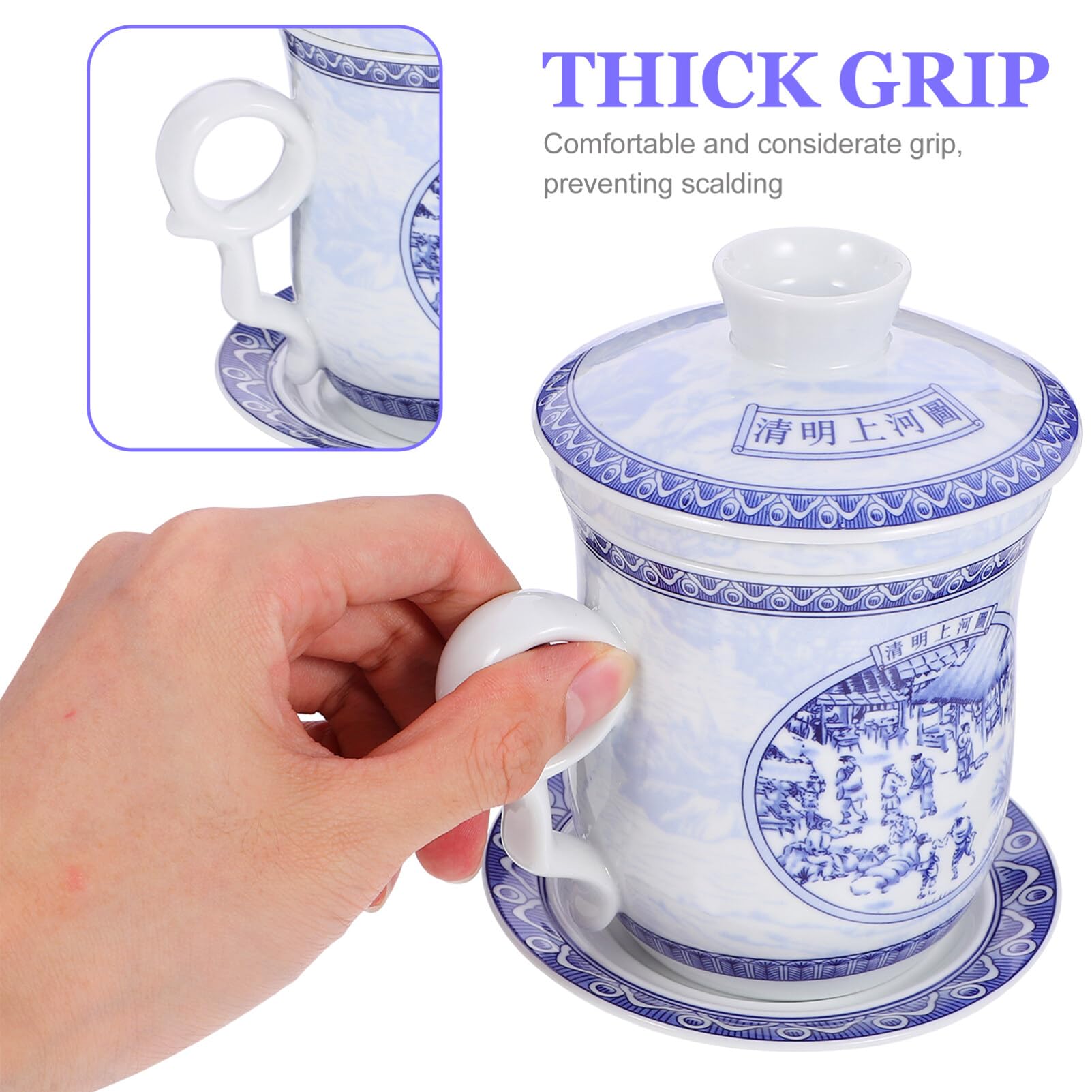 LABRIMP 1ensemble Tasse à Thé Céramique Chinoise Avec Infuseur Et Couvercle Design Rétro Pour Bureau Et Réunions Familiales Pratique Et Décoratif