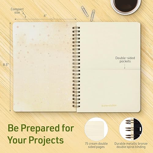 Miniatura 3 de Cuaderno de girasol con bolsillos, bonito cuaderno encuadernado en espiral para mujer, cuaderno elegante y bonito, 75 hojas, cuaderno de diario en