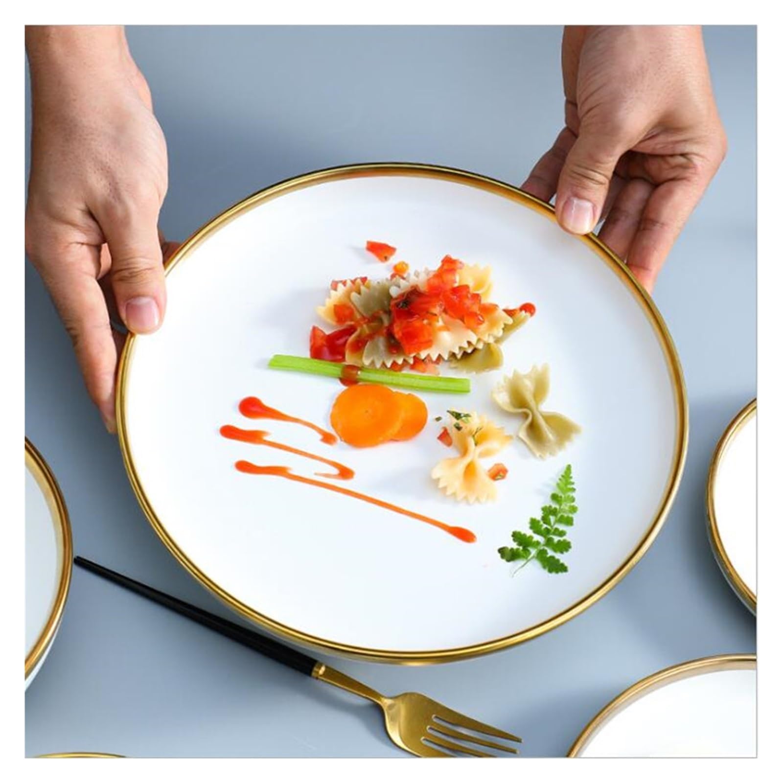 Geschirrset Gold Helle Weiße Porzellan Abendessen Sets Keramik Schüssel Teller Set Geschirr for Haushalt Hotel Für Küche und Esszimmer(Bright B1 people set)