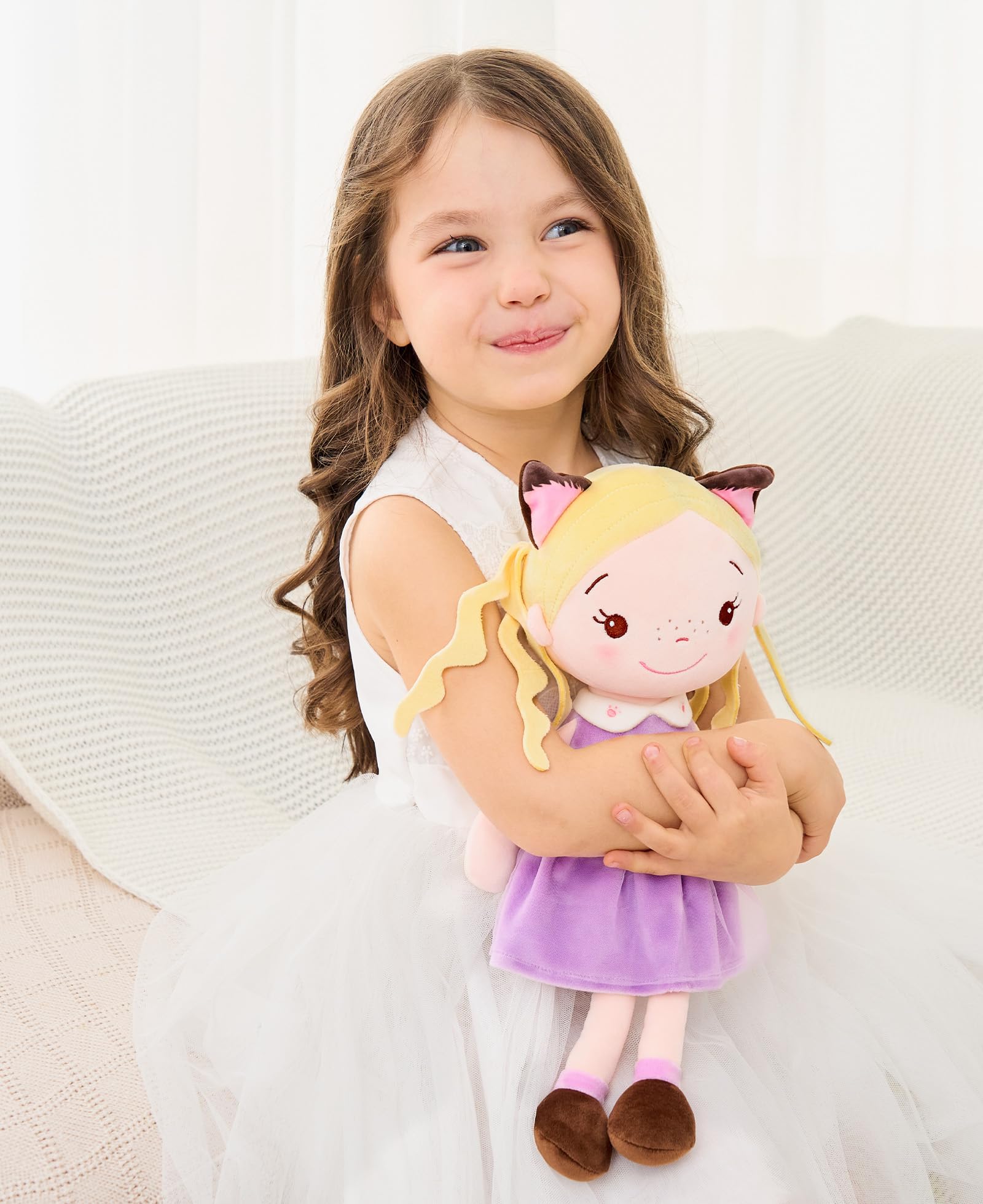GAGAKU Morbida bambola di stoffa 40 cm bambole angelo custode, regalo di battesimo per bambine peluche portafortuna per bambini dai 3 ai 5 anni - gattina