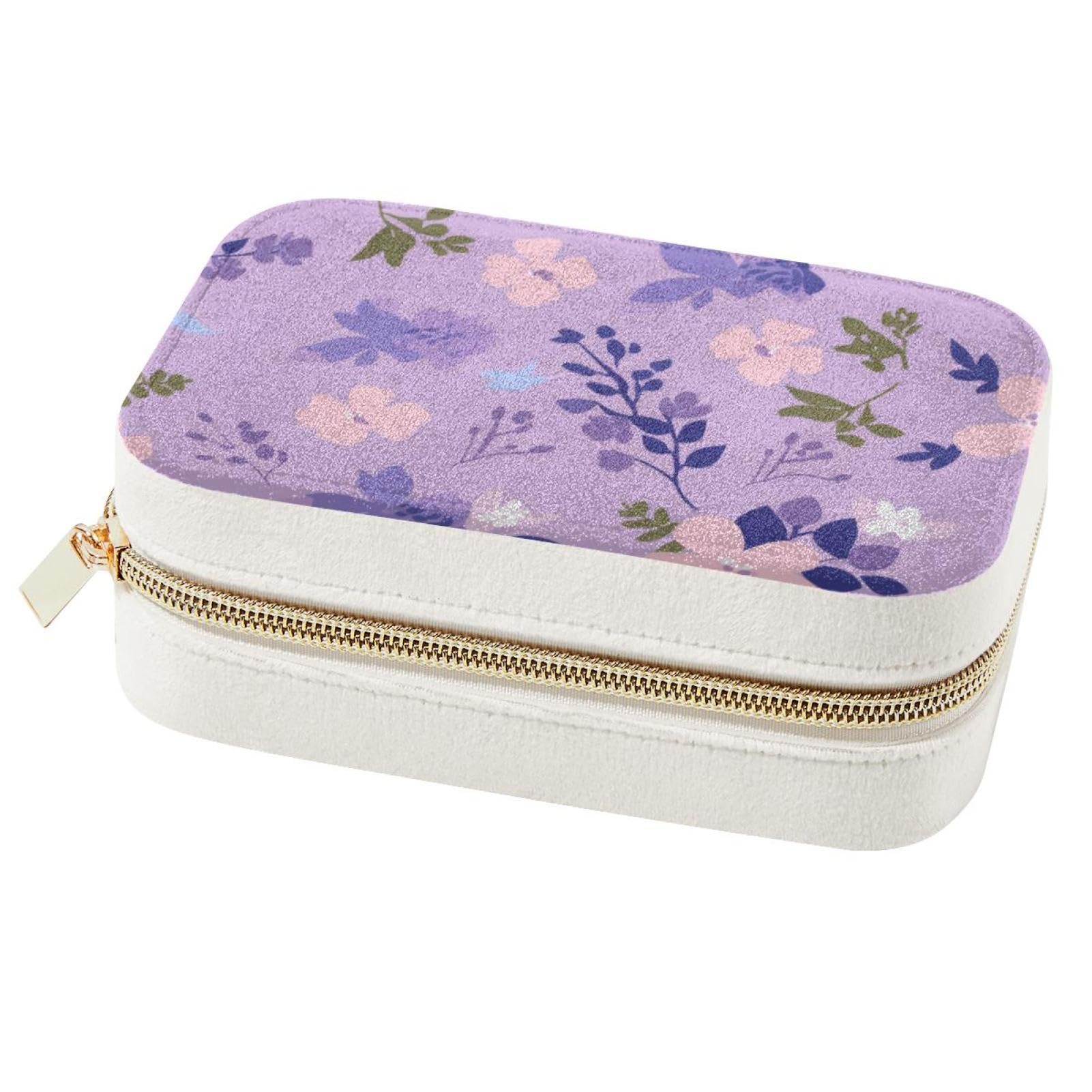 Boîte à bijoux pour femmes grand format violet floral double couche
