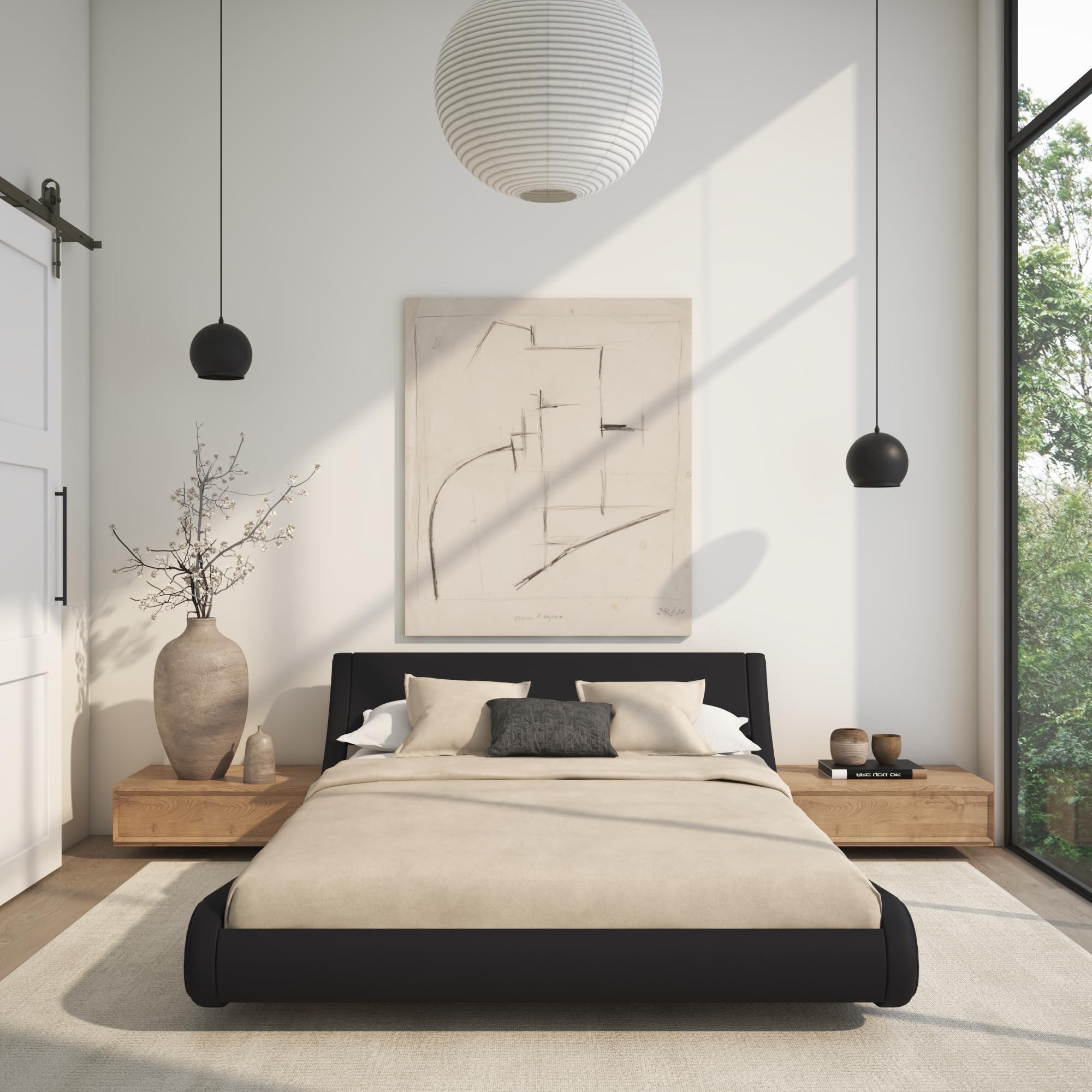MB Muebles Bonitos | Lit Double Alessia avec Coffre de Rangement | pour Matelas 180x200 cm | Cadre de Lit en Simili Cuir Noir avec Sommier à Lattes | Design Moderne et Élégant