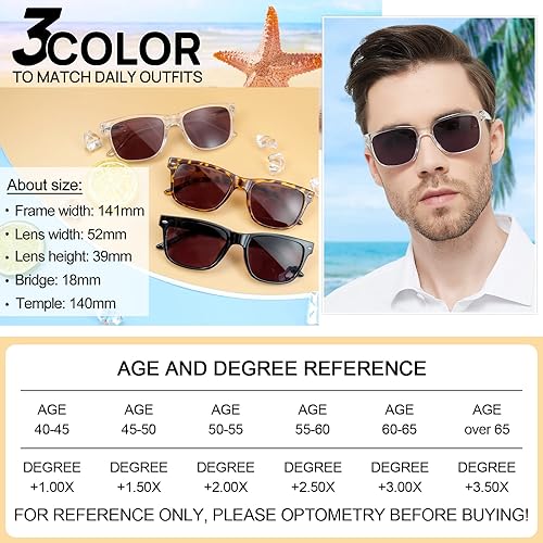 Miniatura 5 de MARE AZZURO Lentes de sol de lectura para hombre, tamaño grande, cuadrado, 1.0, 1.25, 1.5, 1.75, 2.0, 2.25, 2.5, 2.75, 3.0, 3.5, 4.0