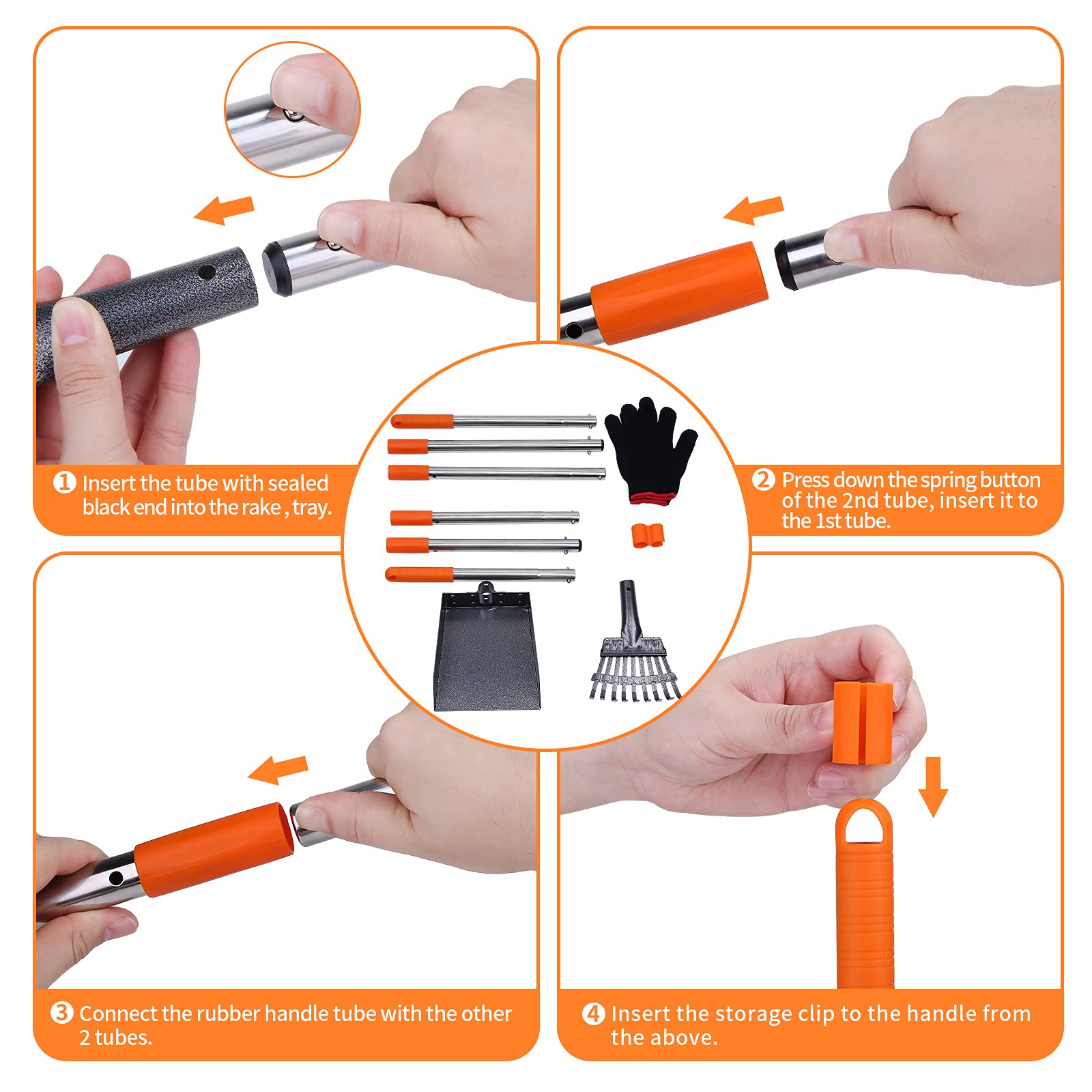 HAPPY HACHI Recoge Cacas de Perros, con Mango Ajustable en Longitud, Dog Pooper Scooper Set, Recogedor de cacas metálico 2 Pack, S