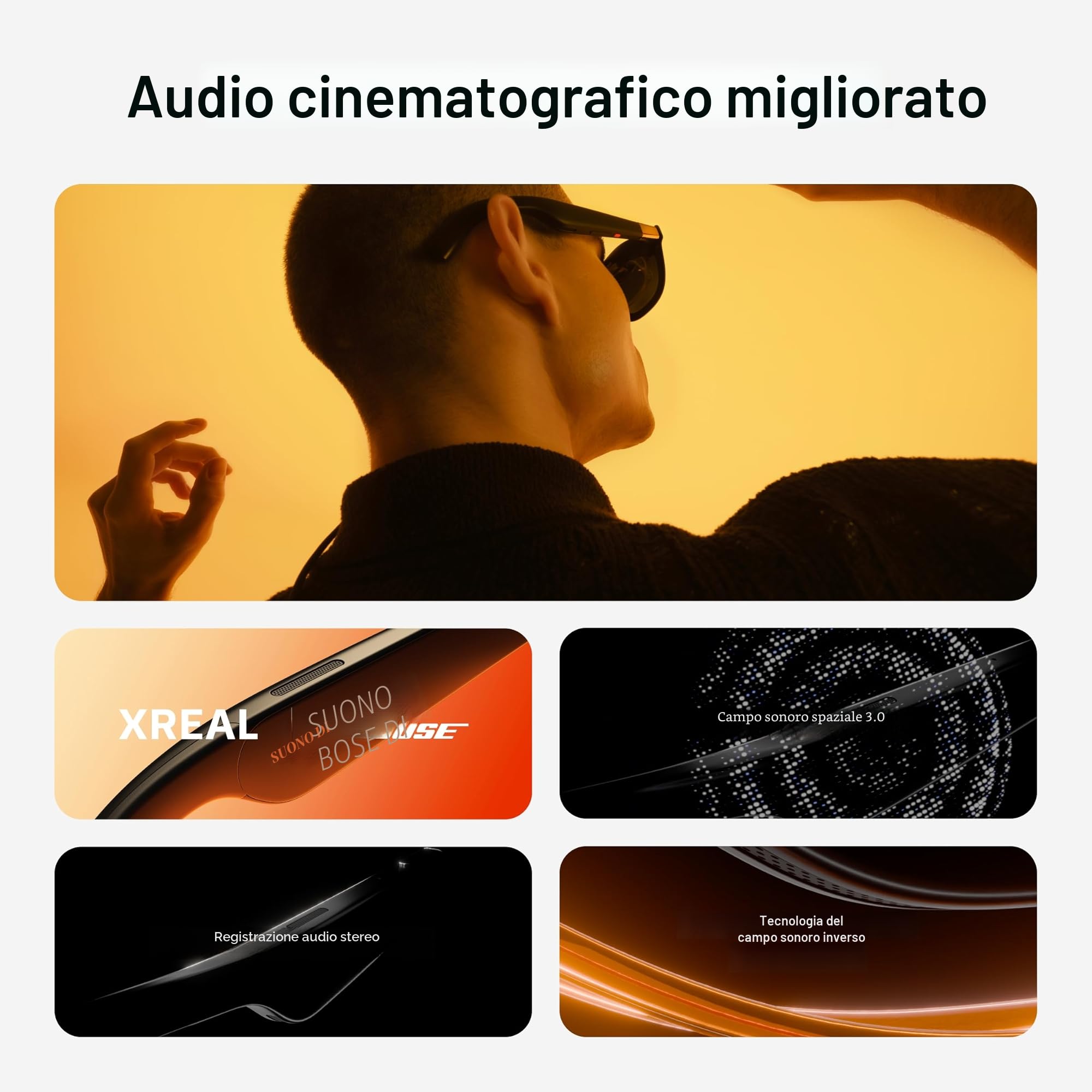 XREAL One AR Occhiali with X1 Chip, Native 3 DoF, 147" 50°FOV 120Hz HD Display, Audio Rinomato, 3 Adjustable Lens Transparency (Black)