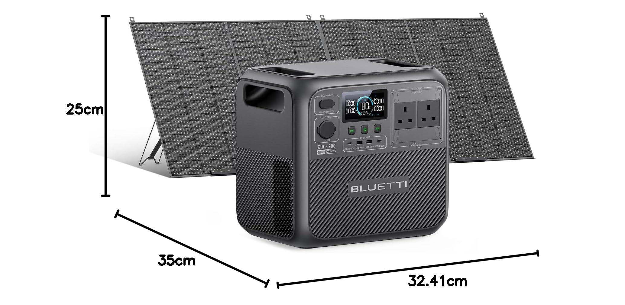 BLUETTI Elite 200 V2 Solar Generator (2025 Neu) mit 350W Solarpanel, 2073,6Wh Tragbare Powerstation mit 2 2600W AC Ausgängen, 17 Jahre Lebensdauer LiFePO4 Notstrom für Camping, Off-grid, Stromausfall