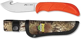 OUTDOOR EDGE WildSkin - 4.0" Fixed Blade Gut-Hook Skinning Knife for Big Game Hunting with Camo Nylon Belt Sheath