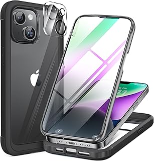 Miracase Full Body Protection Compatible with iPhone 14 Case 6.1"(2022), [Built-in 9H Tempered Glass Screen Protector with Camera Lens Protector] Upgraded Shockproof Case,Black