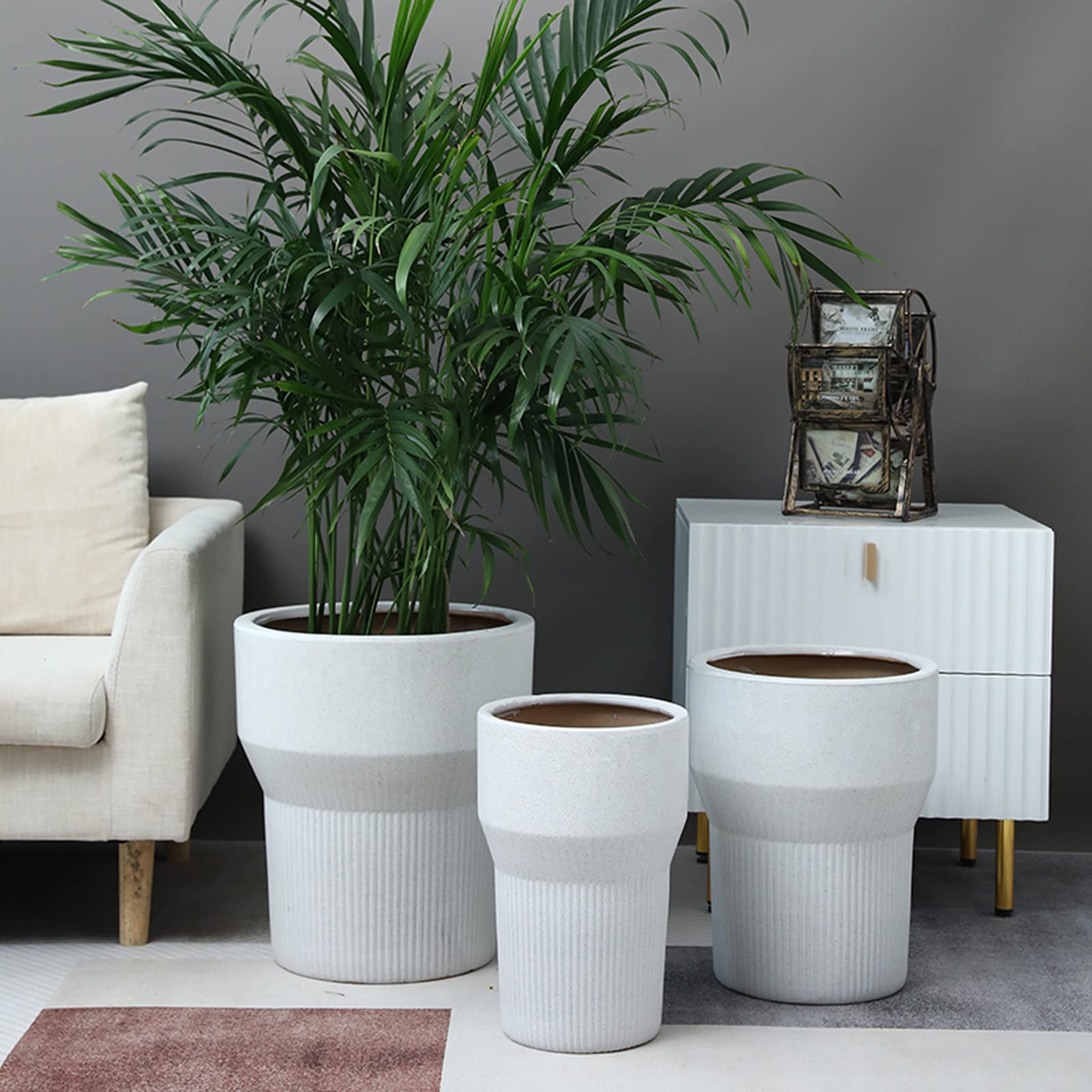 Vasi da Giardino Vaso per Piante Alto a Righe Verticali, vasi da Fiori in Ceramica per Interni da Esterno con Fori di drenaggio Stile Moderno per casa e Giardino