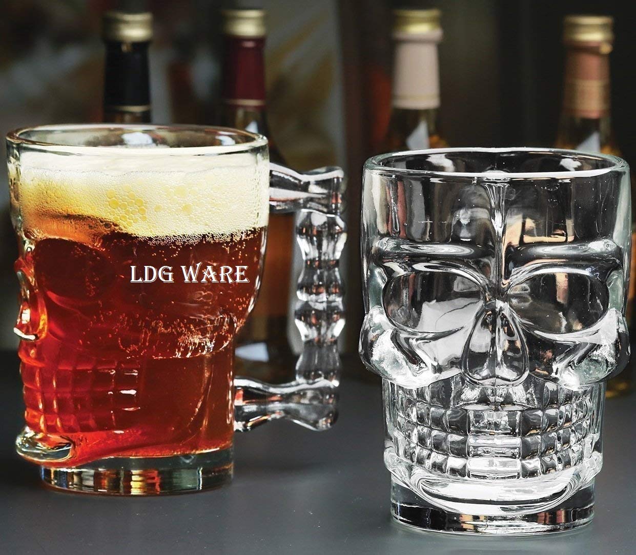 LDG WARE Glass Mug with Wine Glass Jar (Skull Mug, 2 PCS - 500 ML) 4