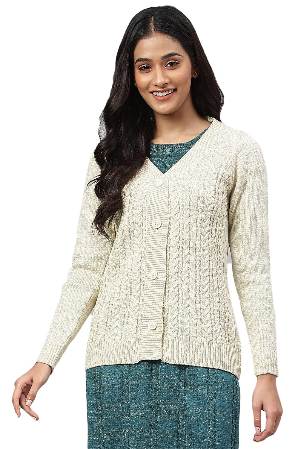 aurelia Women White Acrylic Lurex Solid Yarn Dyed Straight Short Coat-picture-38