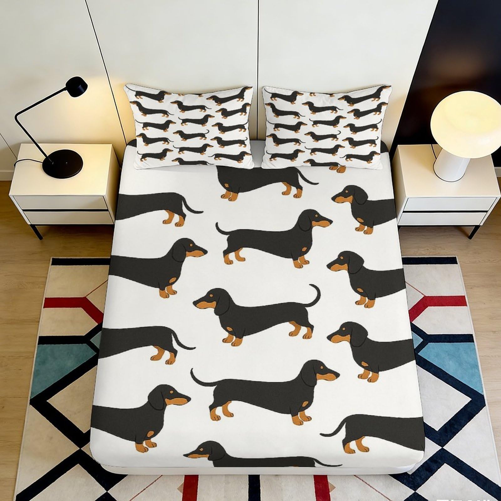 Dhbaneiok Style-9 3D Printed Dachshund Pattern Fitted Sheet Microfiber Soft Anti-Slip Bed Sheet For Bedroom Guest Room Decor 90X200x25cm