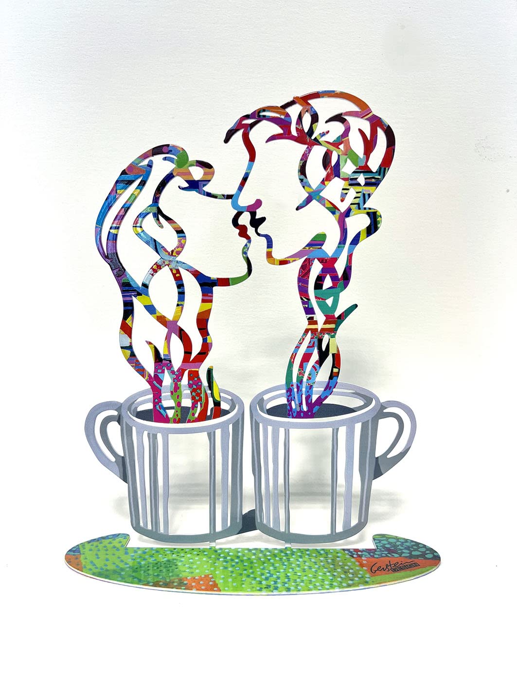 David Gerstein Object Face Kiss Up to Date Sculpture Pop Art Steel Laser Cut