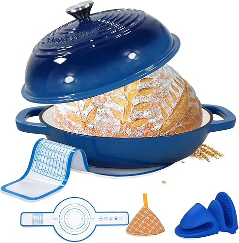 Miniatura 10 de Pan de hierro fundido esmaltado con tapa, sartenes de pan de 11 pulgadas para pan casero, horno de pan de 6 cuartos de galón, horno holandés para