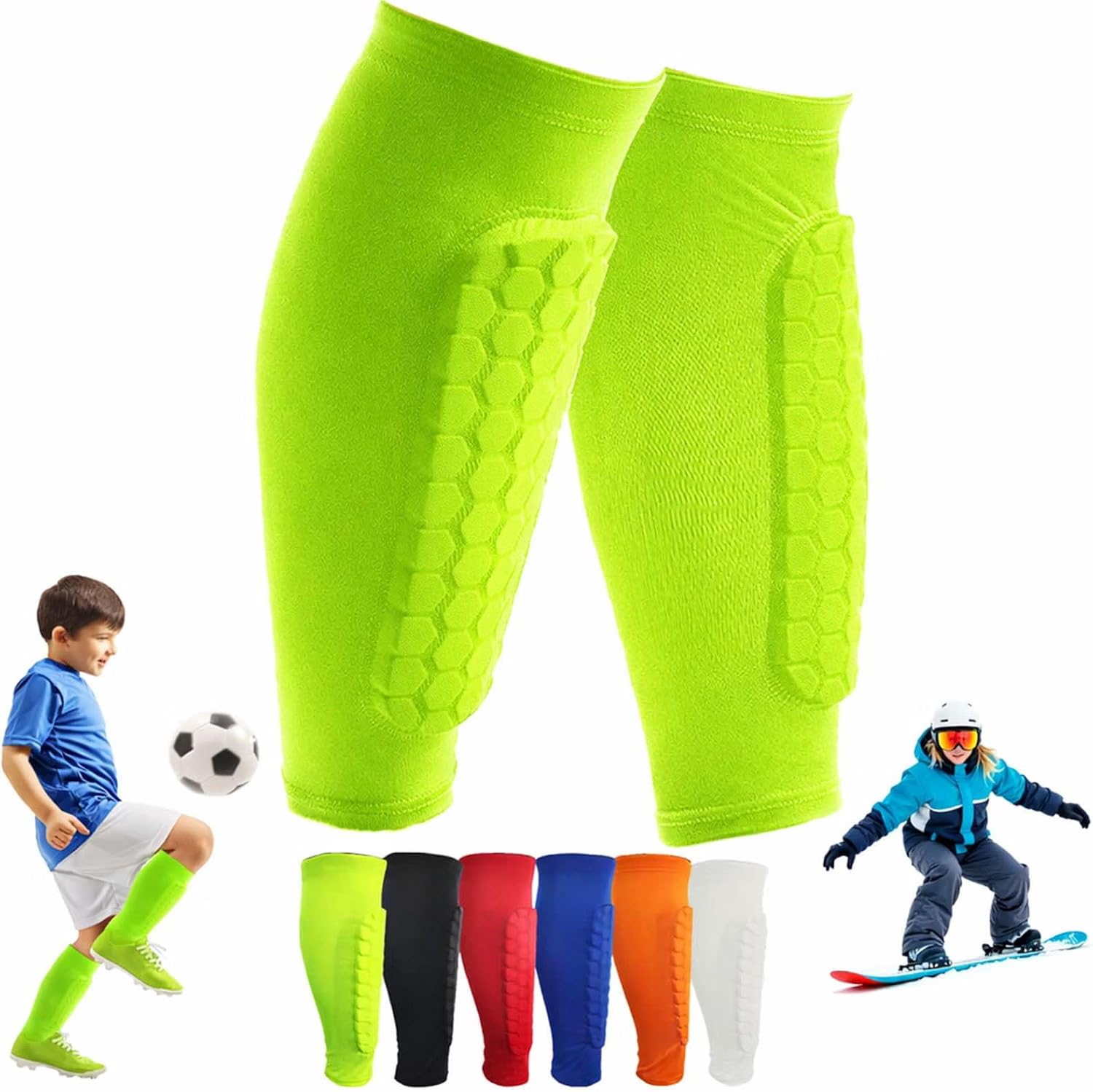 OBVOLO Football Shin Pads for Kids, Youth & Adults Padded Football Shin Guards with Calf Compression Lightweight Protective Gear for Football, Rugby, Baseball - 1 Pair