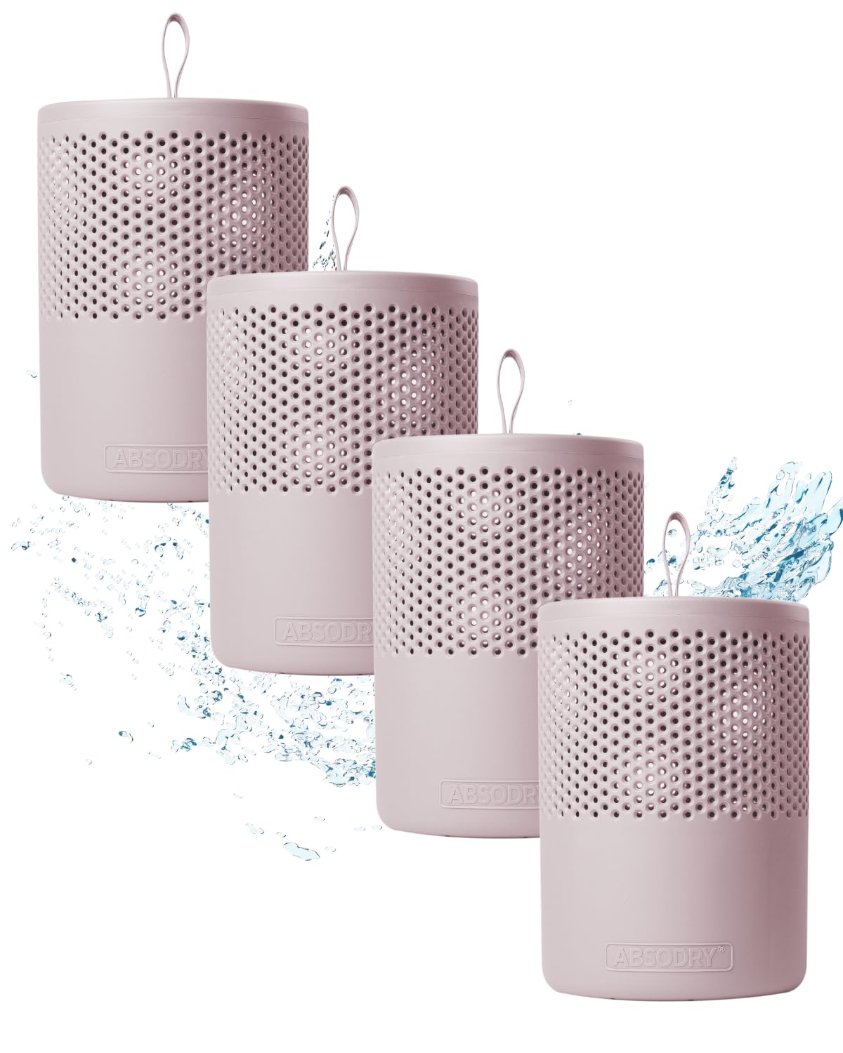 ABSODRY Luftentfeuchter ohne Strom bis - Inklusive Nachfüllpack - Aus recyceltem Kunststoff - Raumentfeuchter für Wohnzimmer Badezimmer Keller - Entfeuchter Wohnung - 4er-Pack (4 X Pink)