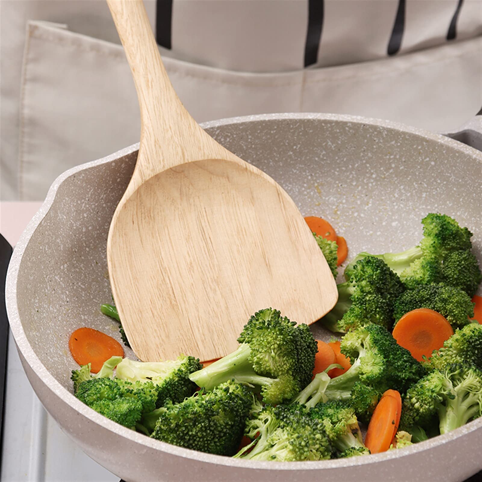 Espátula Juego de espátula de madera Juego de utensilios de cocina de madera - Pala de madera para el hogar Cuchara de sopa Cuchara de arroz Espátula antiadherente Juego de tres piezas Espátula de c