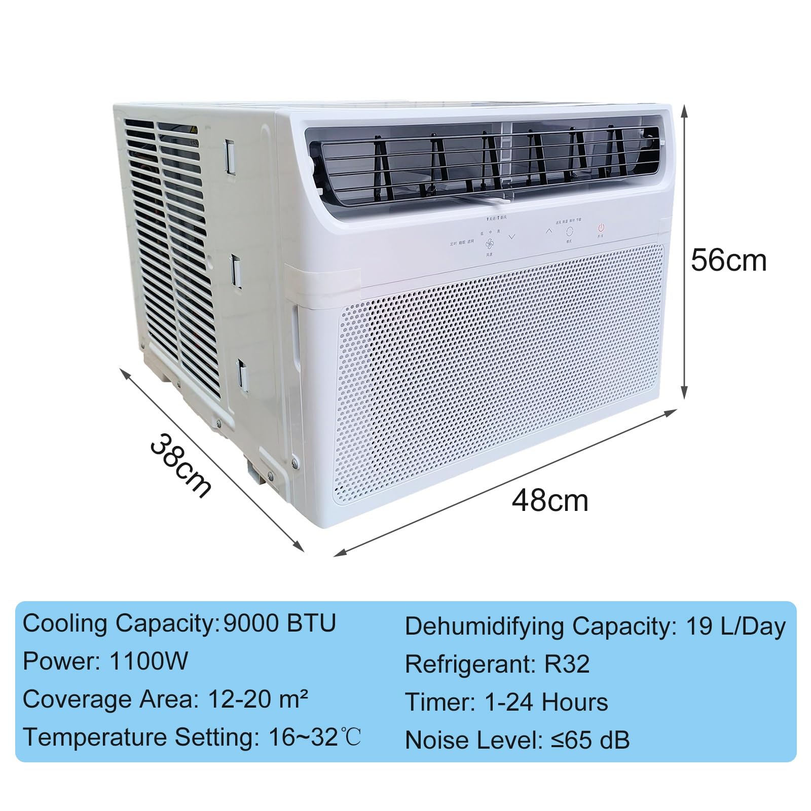 Condizionatore d'aria da Finestra 9000 BTU con Telecomando E Termostato Regolabile, Condizionatore Da Finestra, Raffreddamento Fino a 20M², Temporizzazione 24H, Funzionamento Silenzioso