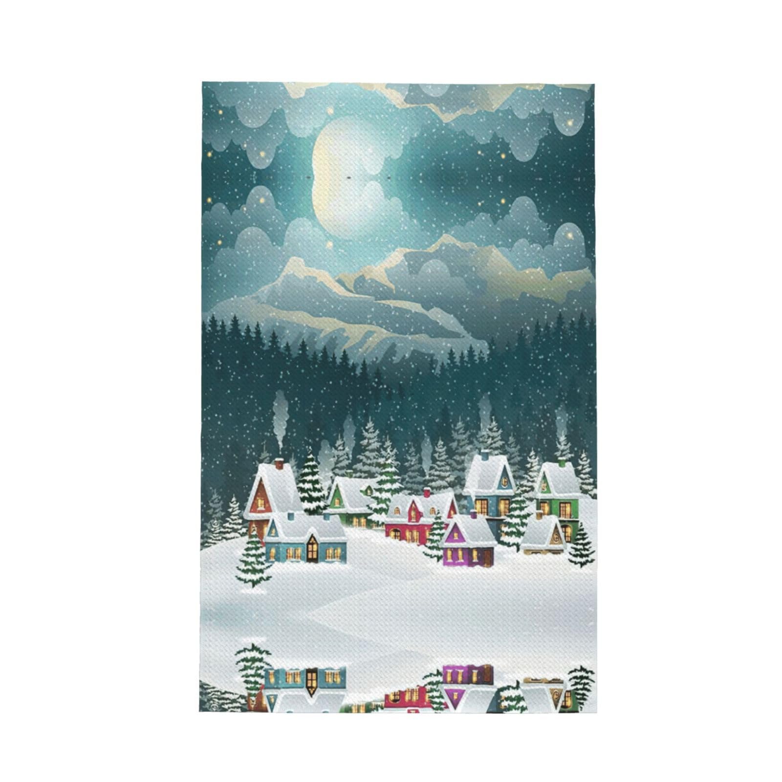 XXahnbm Snow Covered Village Town Print Waffle Kitchen Towel,Absorbent Hand Towel