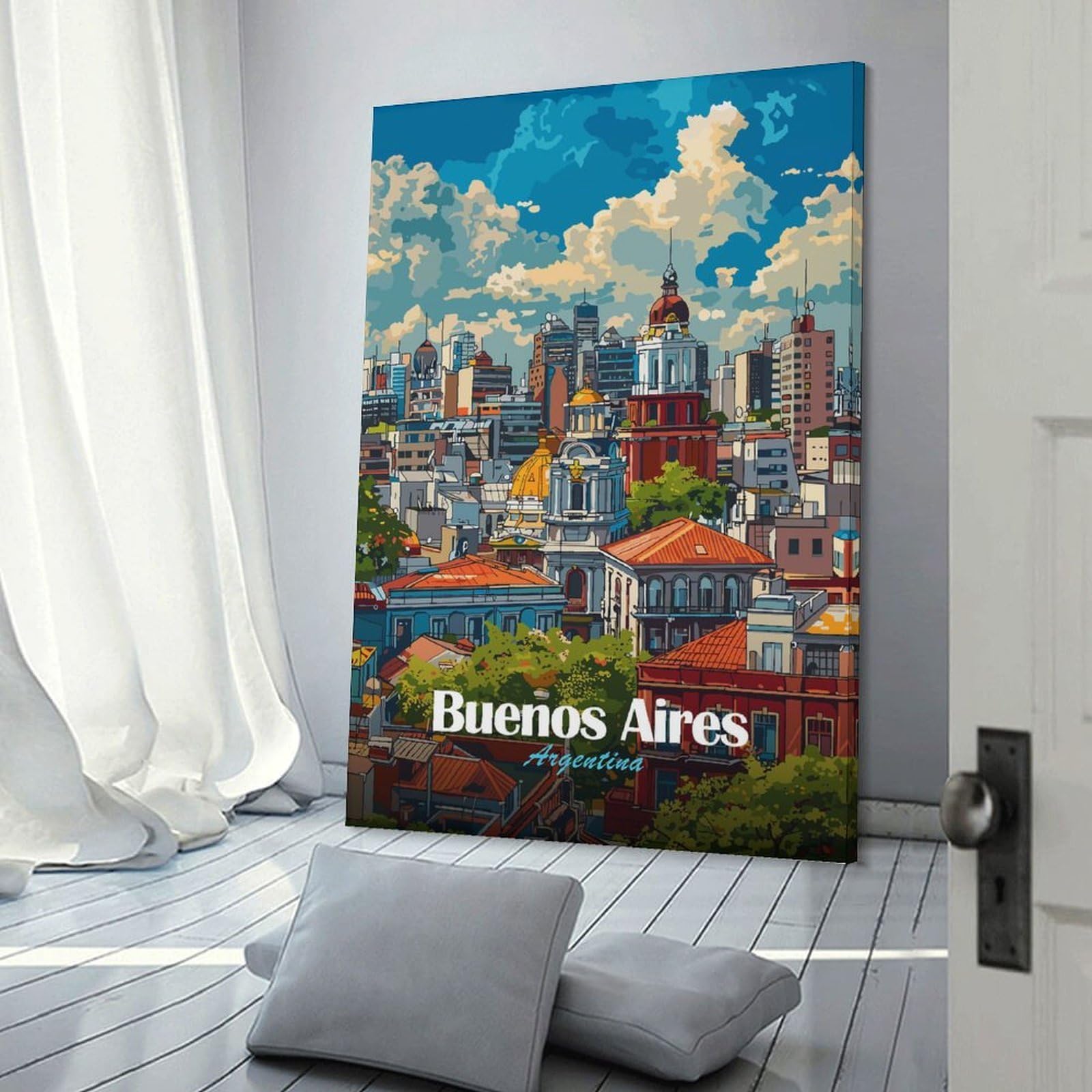Junmoney Decorative Canvas Print Buenos Aires Cityscape(2), 24x36inch(60x90cm), for Home Office, Desk Area Or Studio, Home Office Artwork with Decorative Appeal