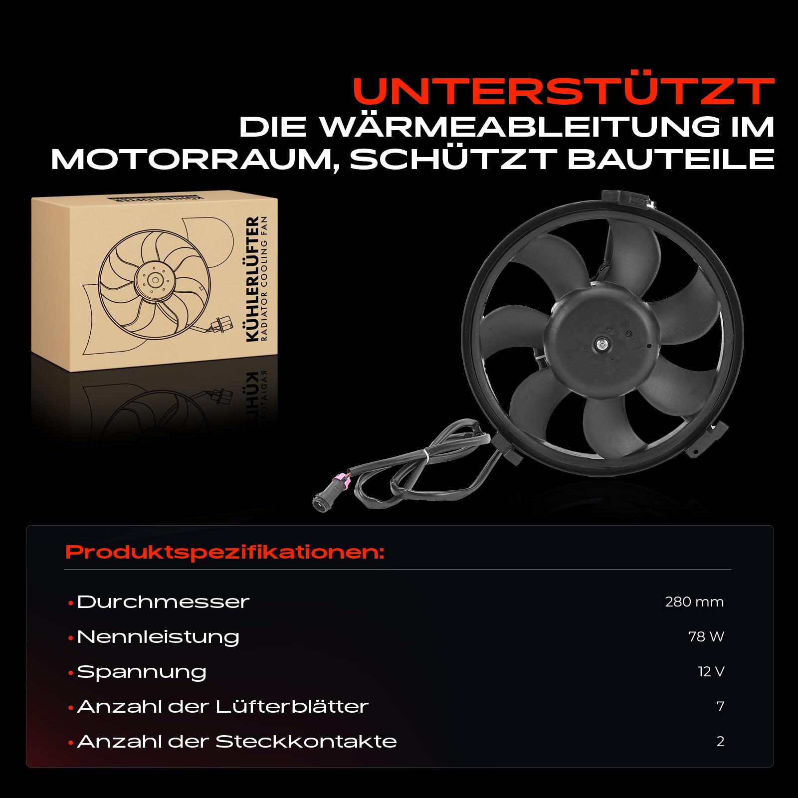Frankberg Lüfter Motorkühlung Kühlerlüfter Kompatibel mit A4 8D2 B5 1.6L-2.8L 1994-2000 A6 4B2 C5 1.8L-4.2L 1997-2001 A8 4D2 4D8 2.5L-4.2L 1994-2000 P.a.s.s.a.t 3B2 1.6L-2.8L 1996-2000