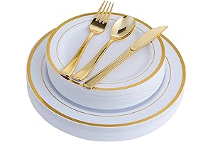 125-Count Disposable Gold Plastic Plates and Napkins Set