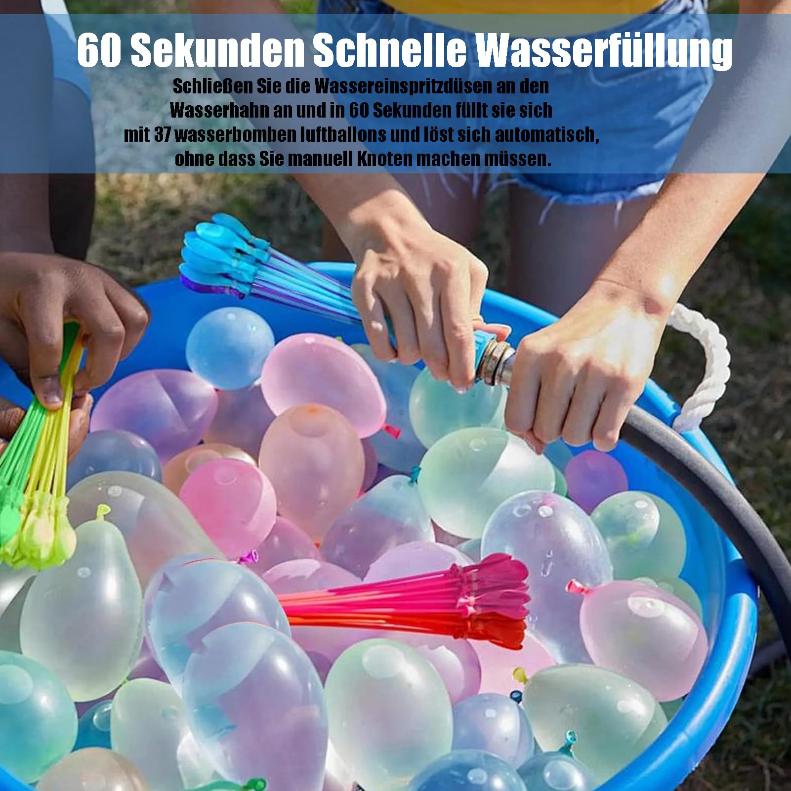 XINCHEN 666 Stück Wasserbomben Selbstschließend, Bunch o Balloons Bunt Wasserballons, 60 Sekunden Schnellfüller, Wiederverwendbare Wasserbomben, Wasserbomben Luftballons，für Strände, Poolparty - 3