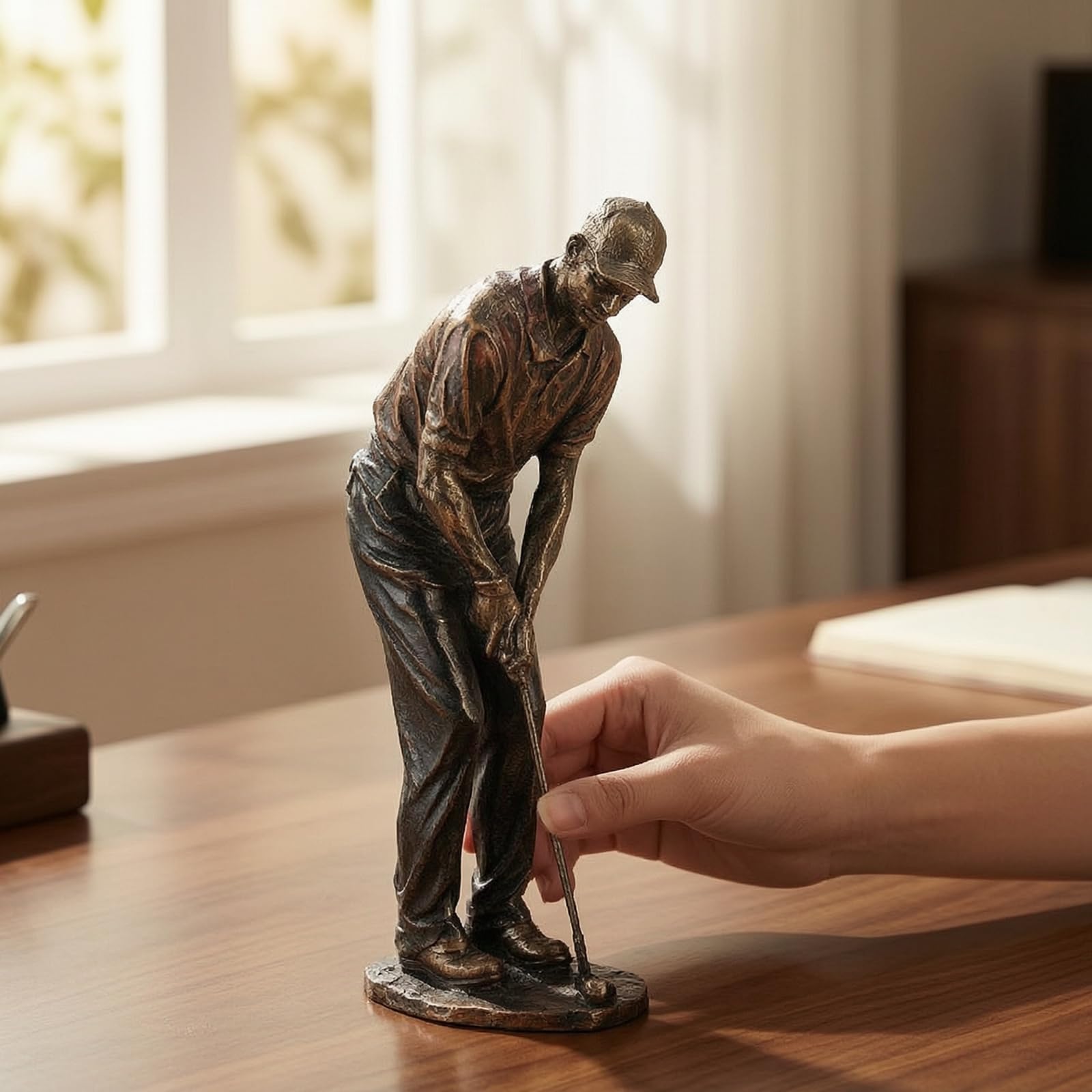 Figura Golf | Acabado Pintado Multicolor, Figura Golfista, Resistente, Escultura Golfista, para Oficina, Estudio, Golfistas
