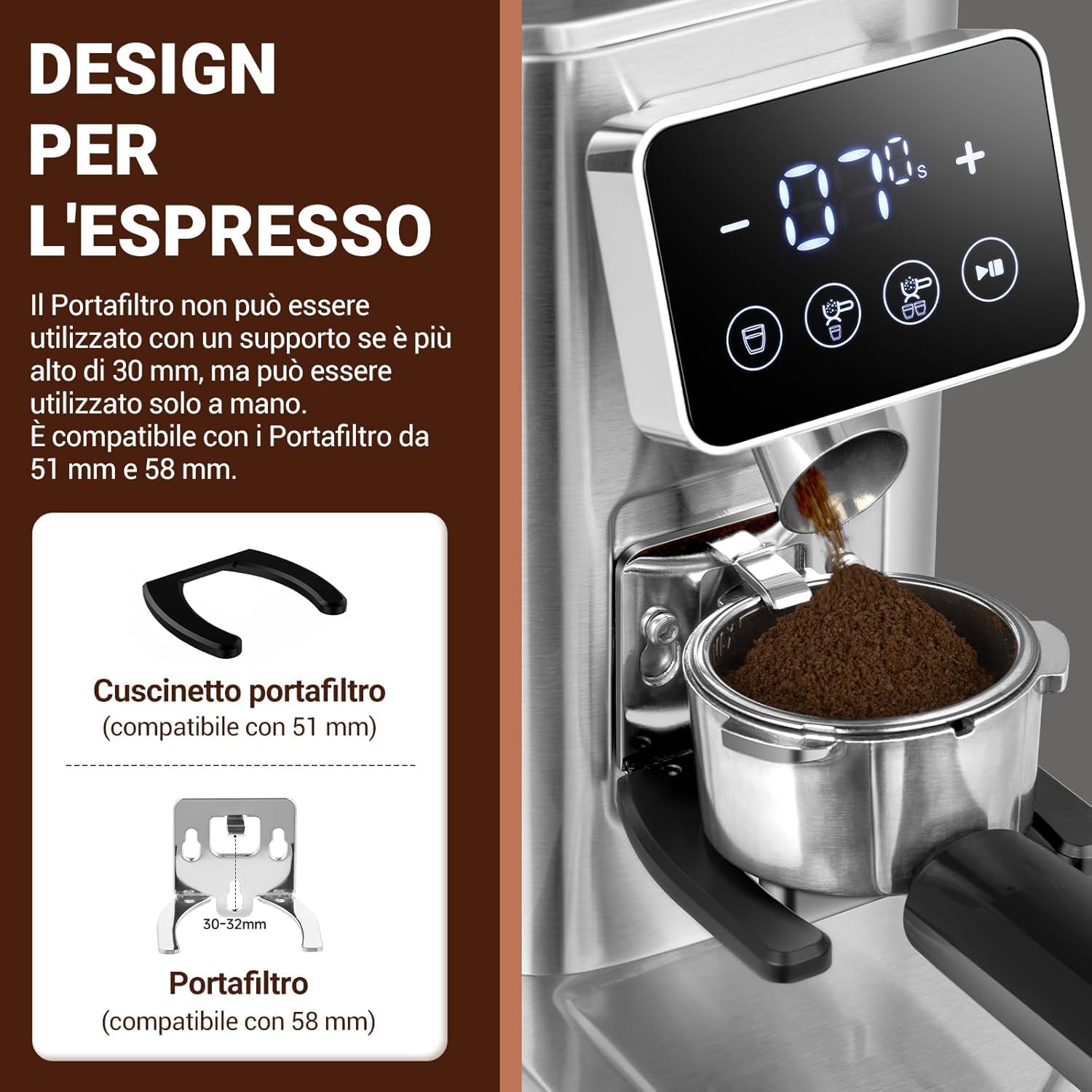 AMZCHEF Macinacaffè Elettrico con 48 Livelli di Macinatura, Macine Coniche, Sistema Antistatico, Display LCD Touch, Contenitore Chicchi 300 g, per Espresso, Caffè Filtro e French Press