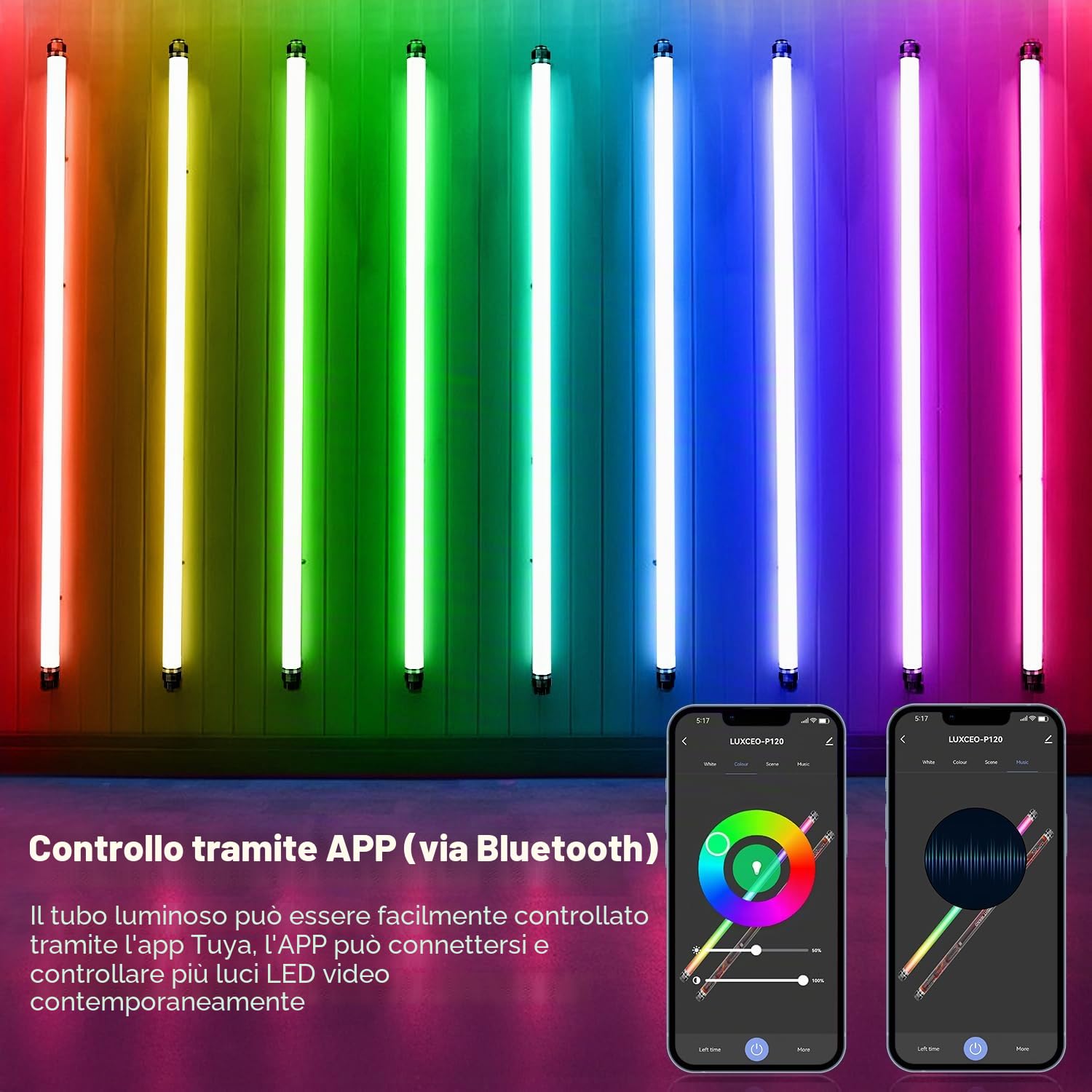 LUXCEO P120 RGBW Luce per fotografia portatile,controllo APP 1350LM 3000k-5750k Luce video a LED,12 Modalità di illuminazione,IP68 Impermeabile,Batteria Integrata 10400mAh Fotografia film video Studio